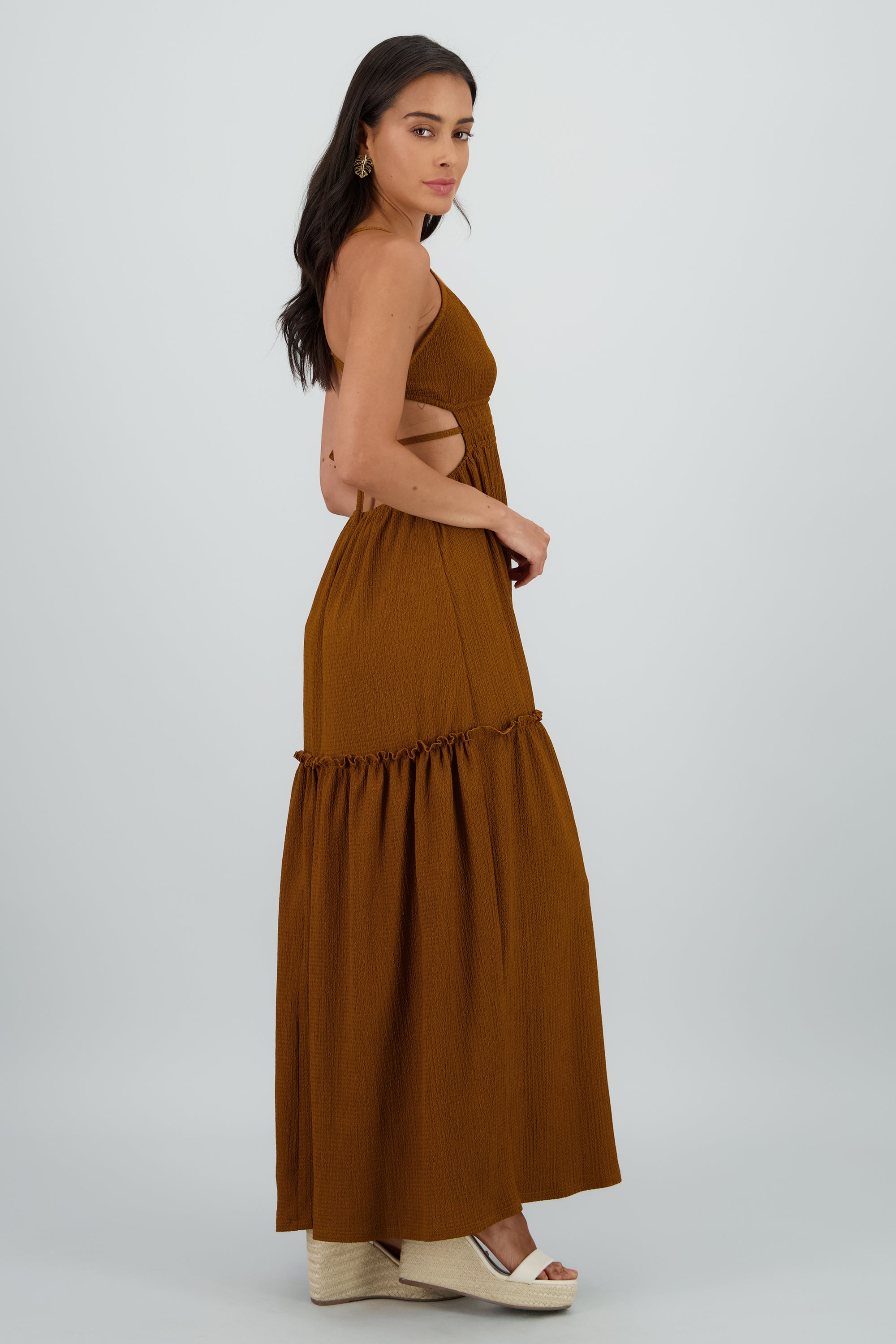 Vestido maxi espalda escote KHAKI
