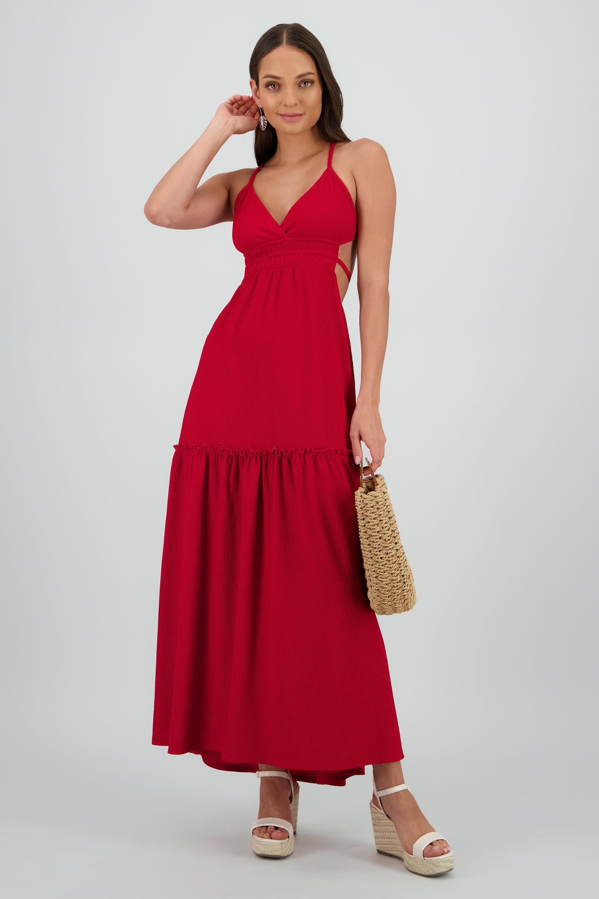 Vestido maxi espalda escote ROJO QUEMADO