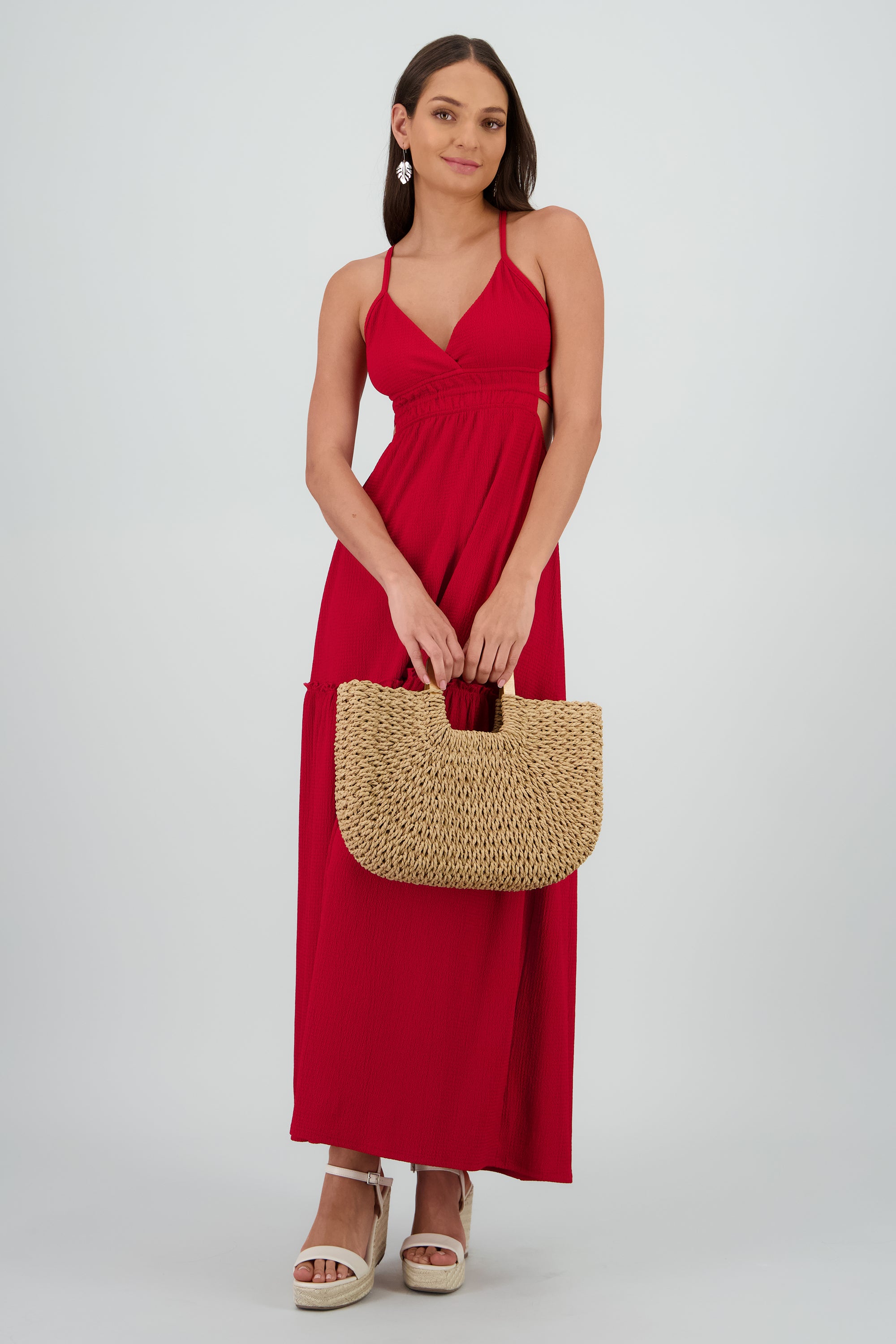 Vestido maxi espalda escote ROJO QUEMADO
