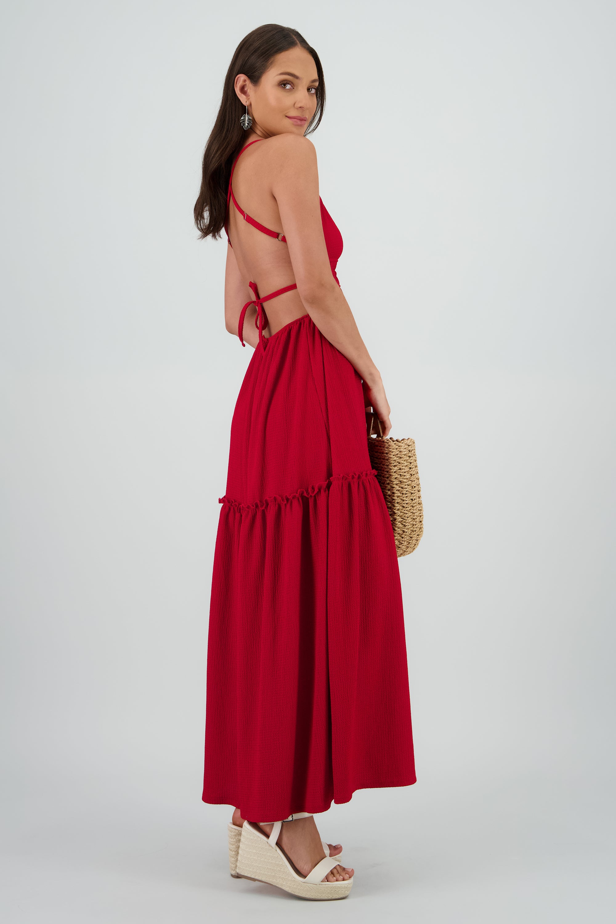 Vestido maxi espalda escote ROJO QUEMADO