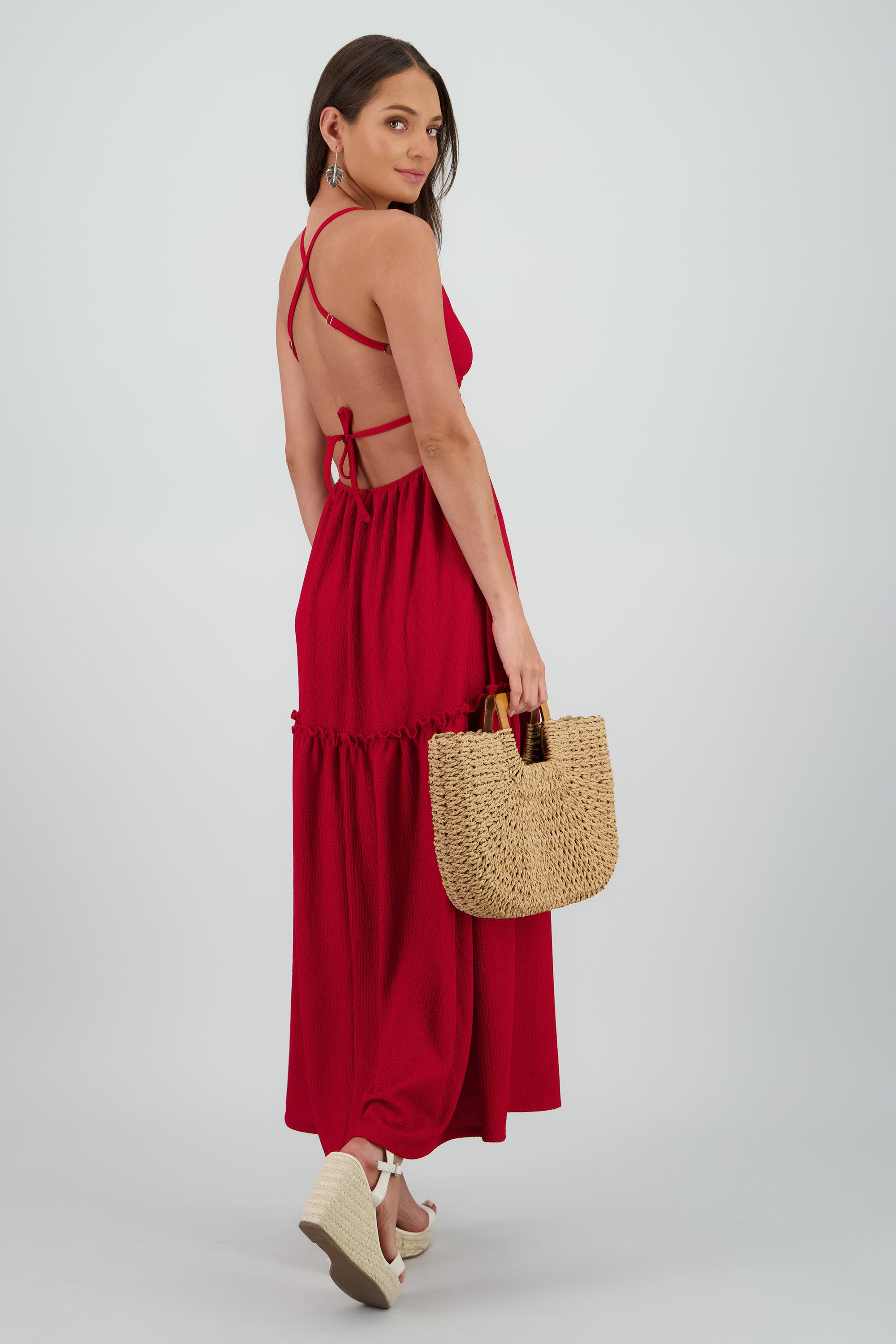 Vestido maxi espalda escote ROJO QUEMADO