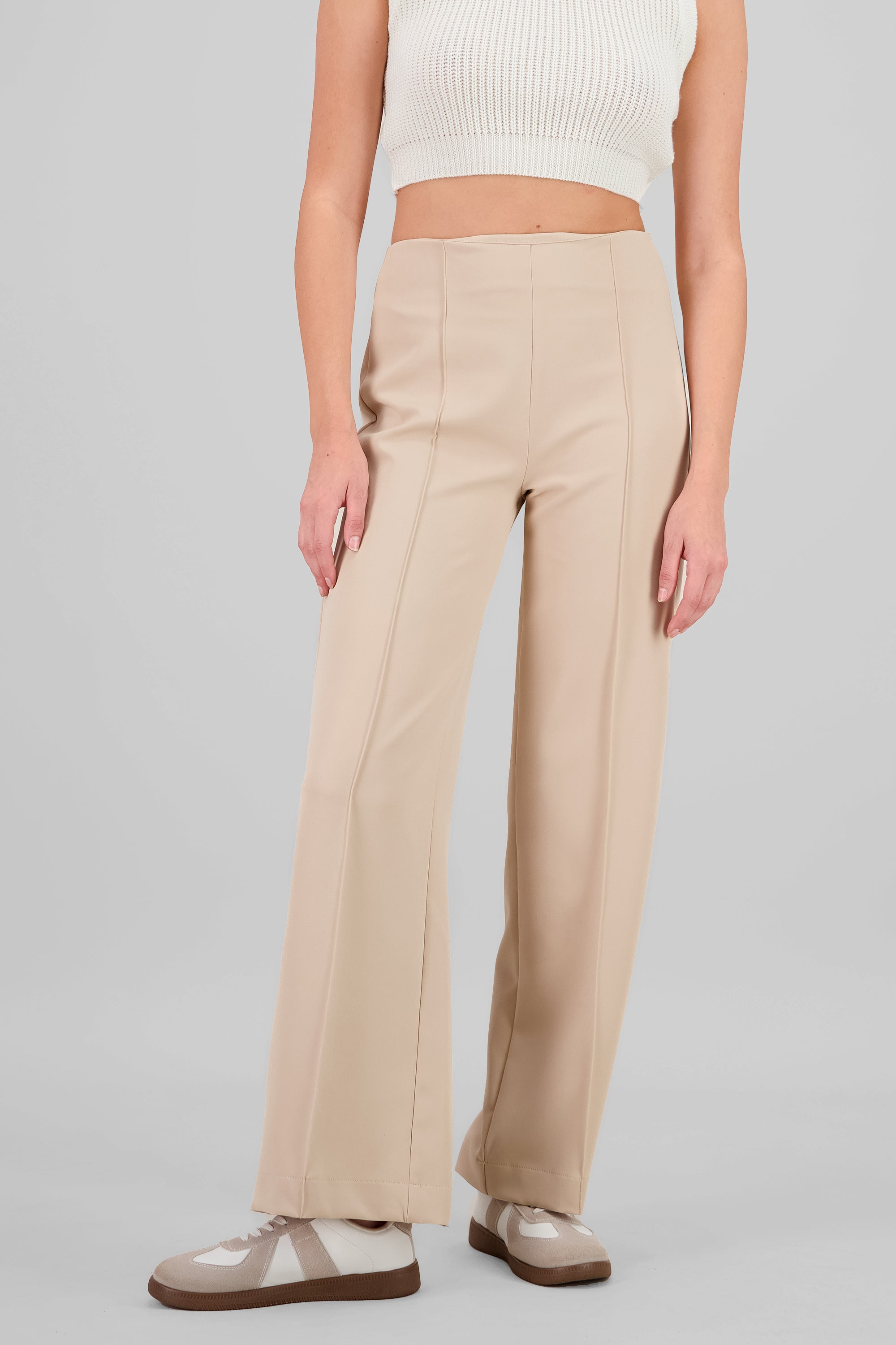 Pantalon wide leg detalle costura BEIGE