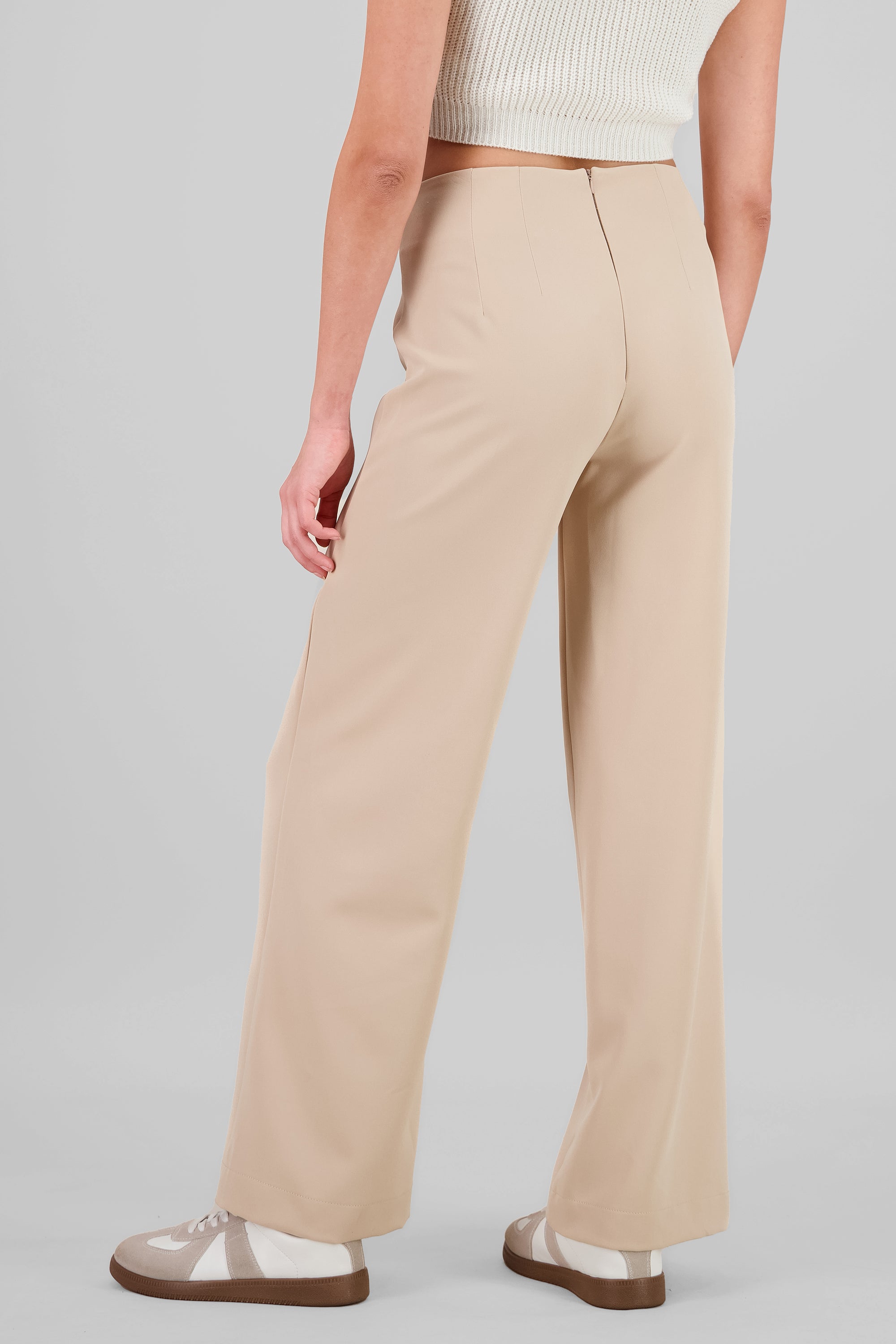 Pantalon wide leg detalle costura BEIGE