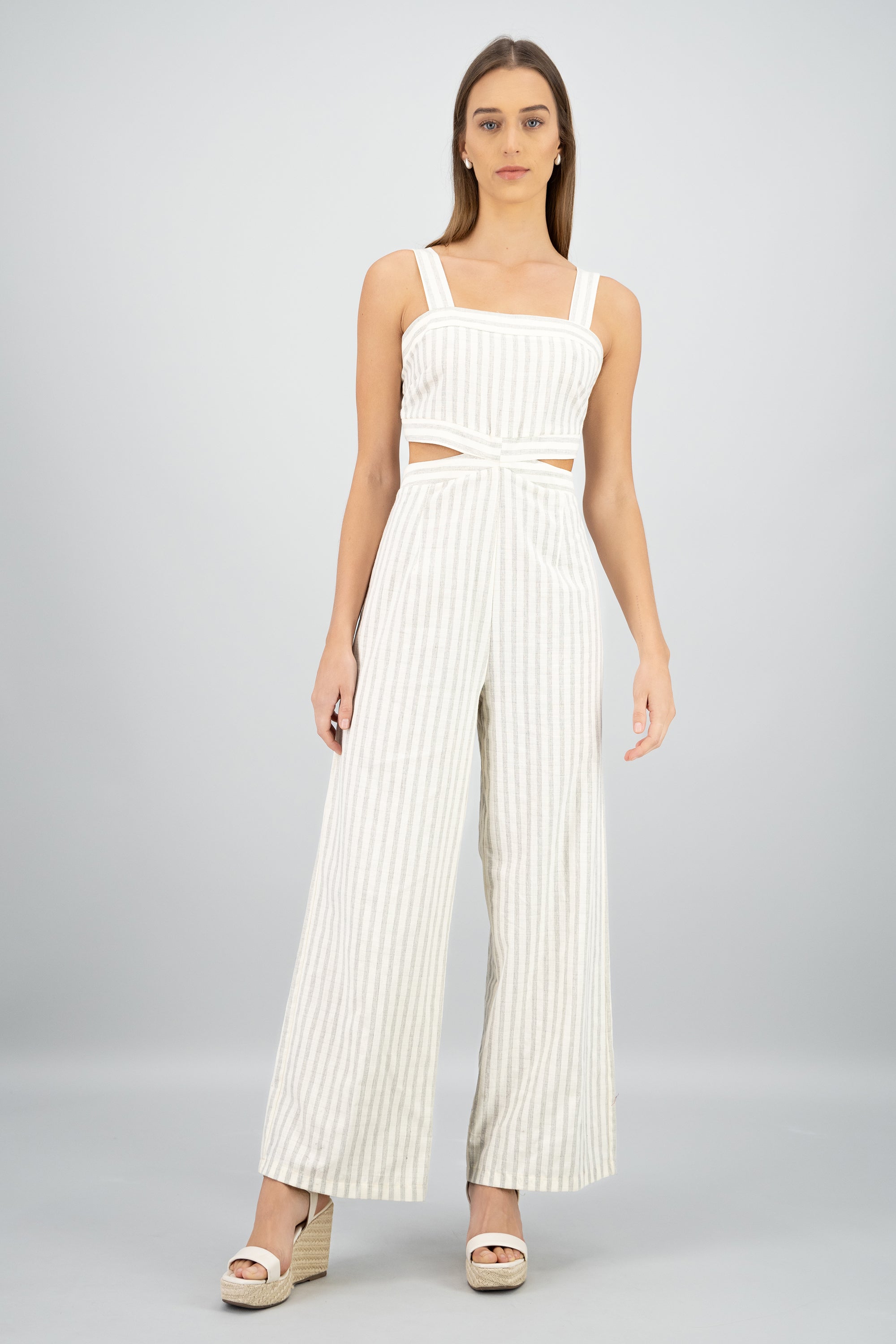 Jumpsuit detalle escote costados estampado rayas BLANCO COMBO