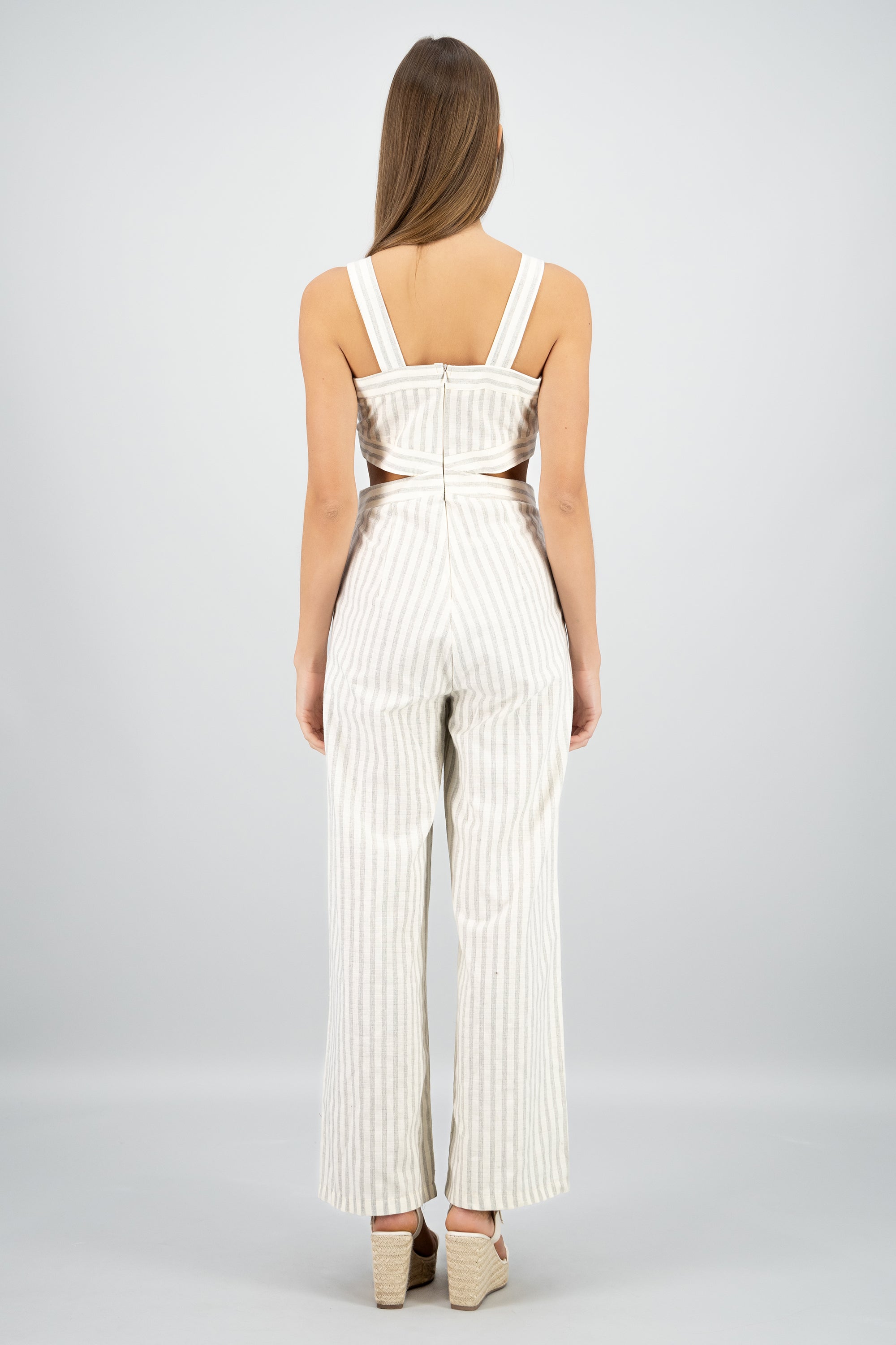 Jumpsuit detalle escote costados estampado rayas BLANCO COMBO