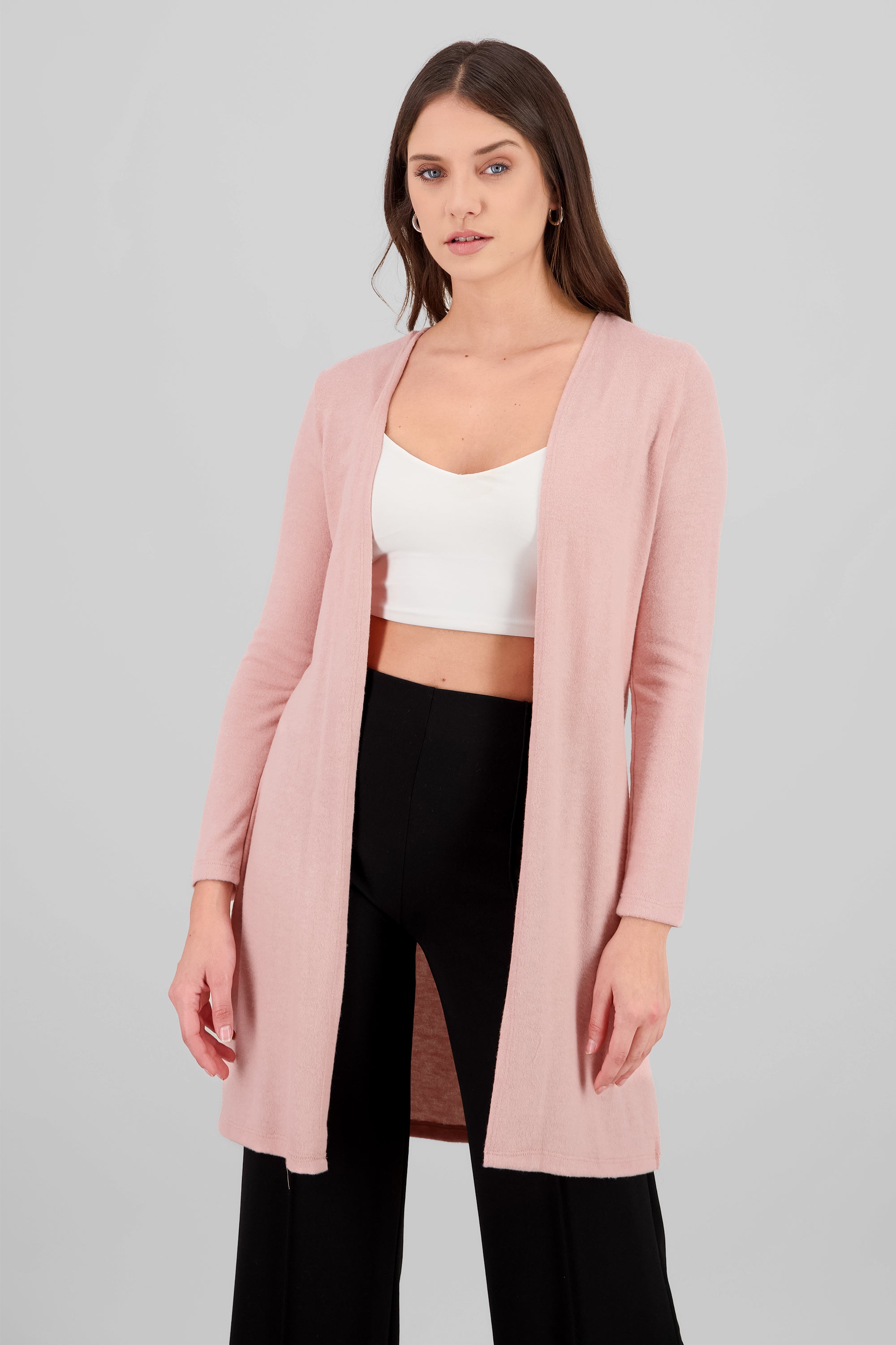 Cardigan largo manga larga tacto suave ROSA PASTEL