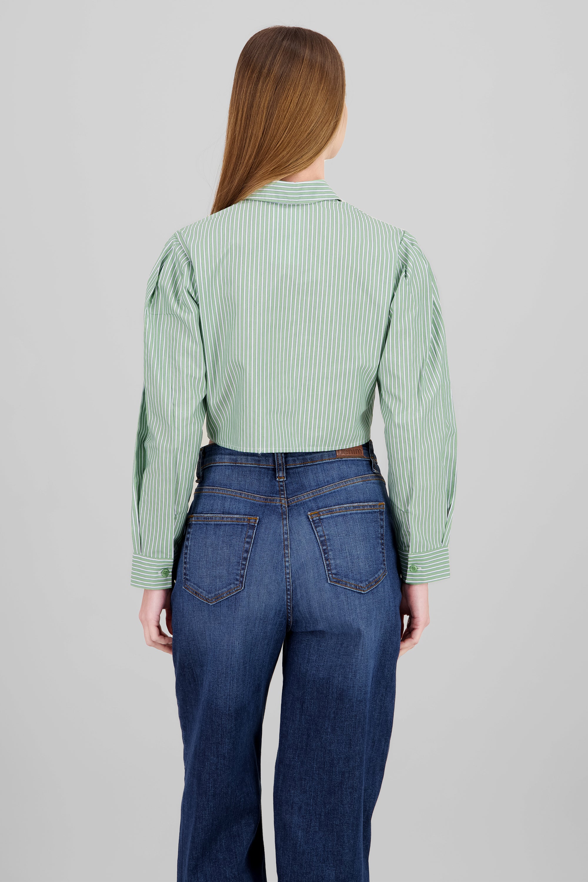 Camisa crop detalle botones manga larga VERDE COMBO