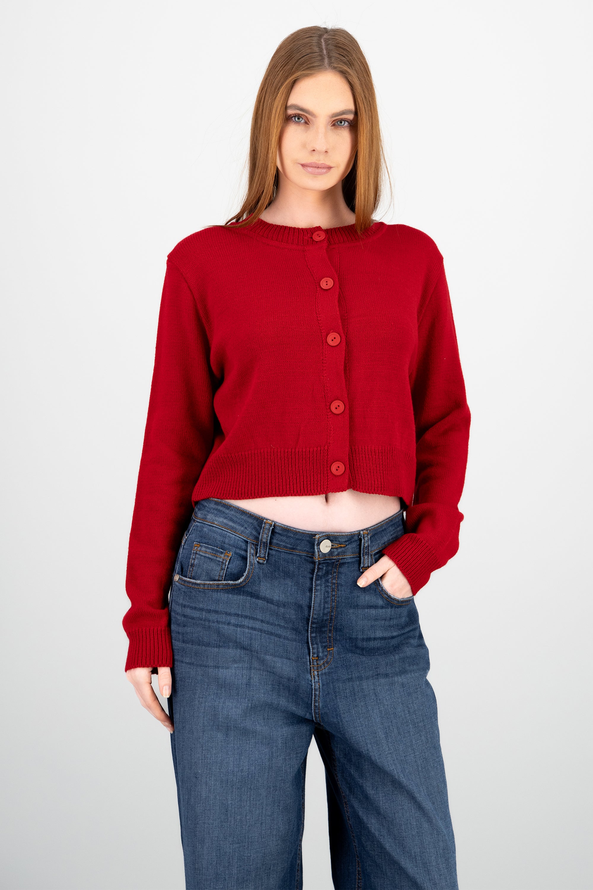 Cardigan botones liso ROJO