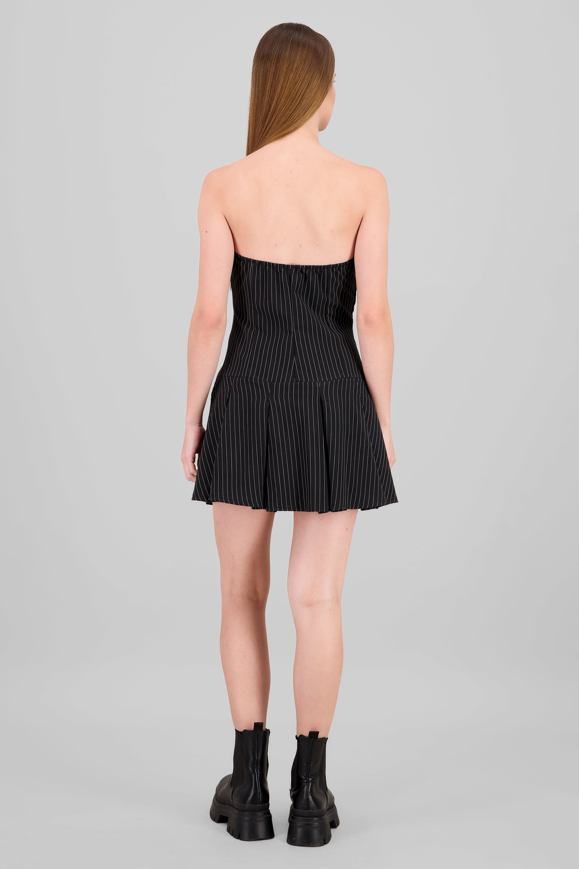 Vestido mini tableado strapless NEGRO COMBO