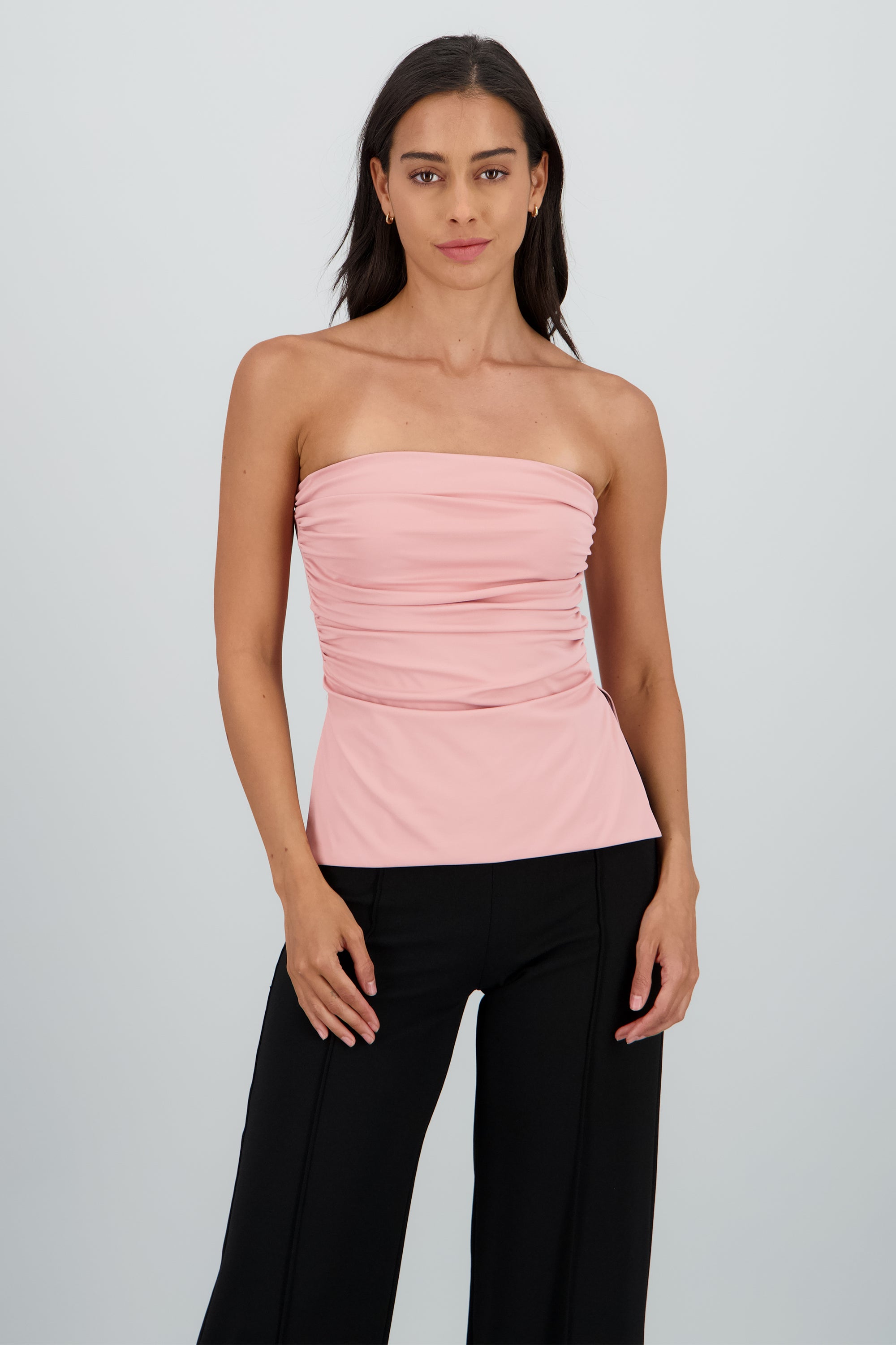 Top tubo drapeado con aberturas en costados ROSA PASTEL