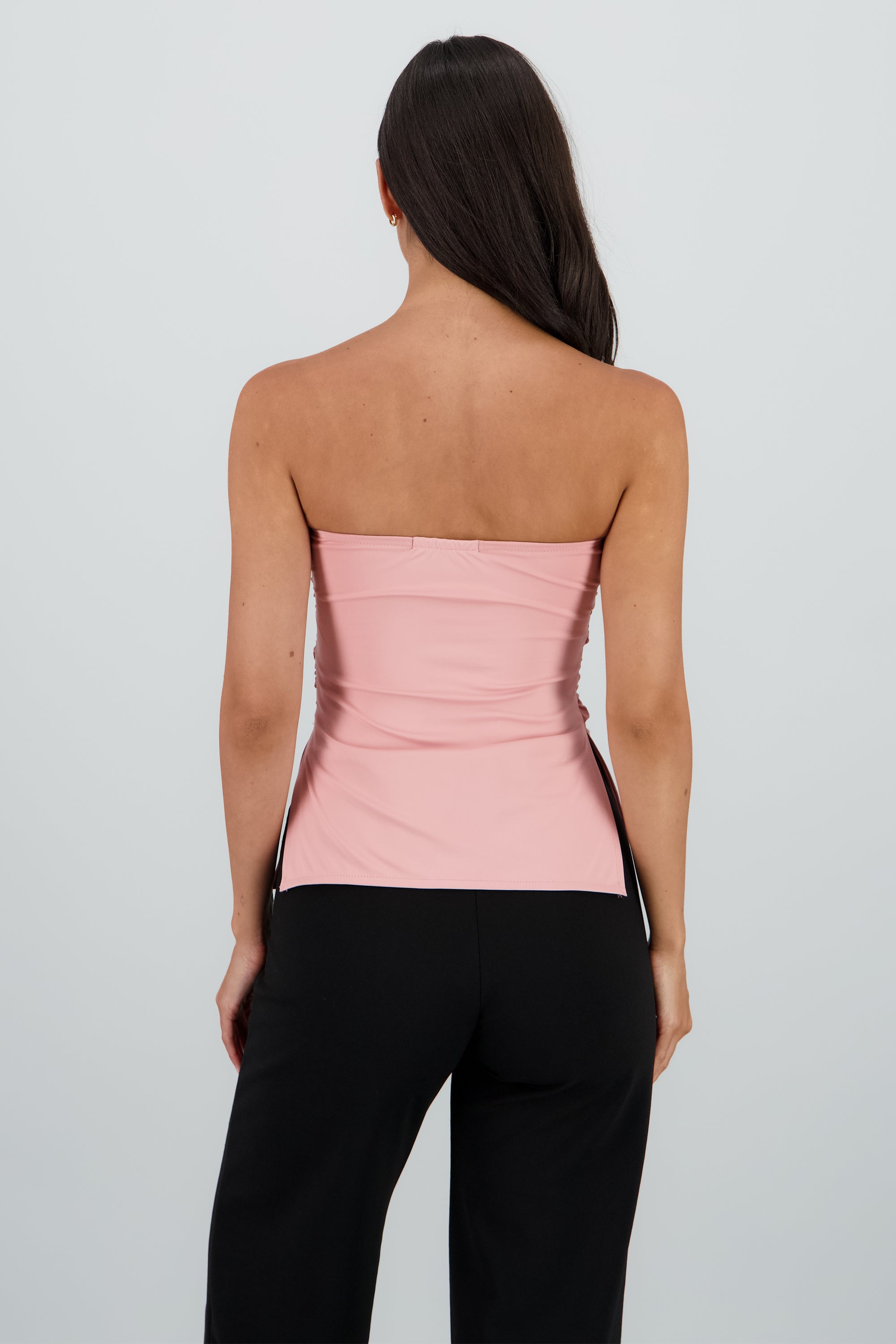 Top tubo drapeado con aberturas en costados ROSA PASTEL
