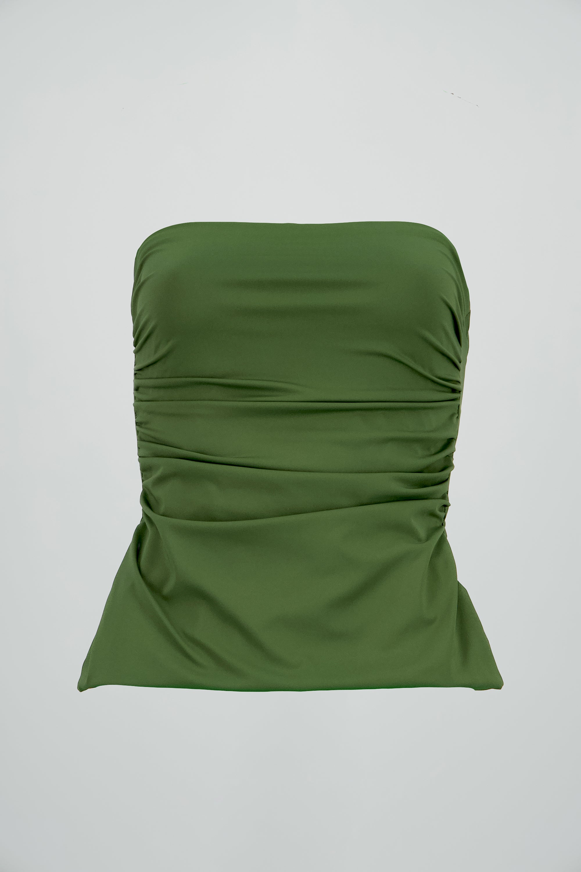 Top tubo drapeado con aberturas en costados VERDE CAZADOR