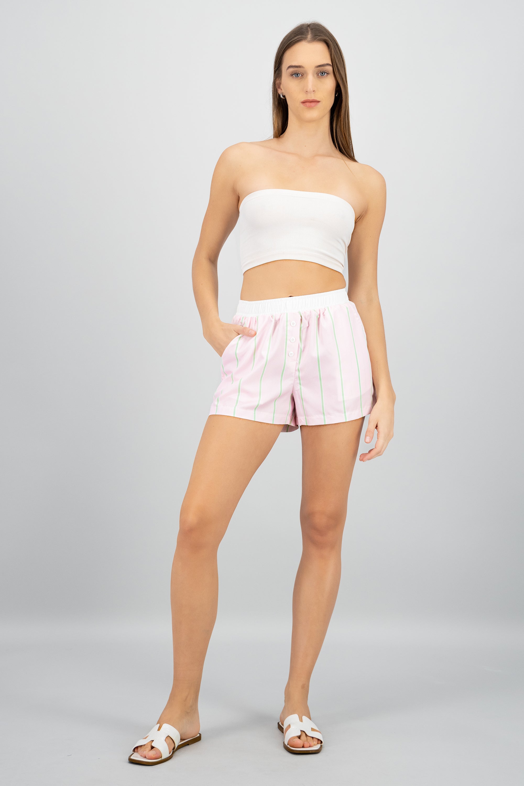 Shorts de rayas con botones ROSA COMBO