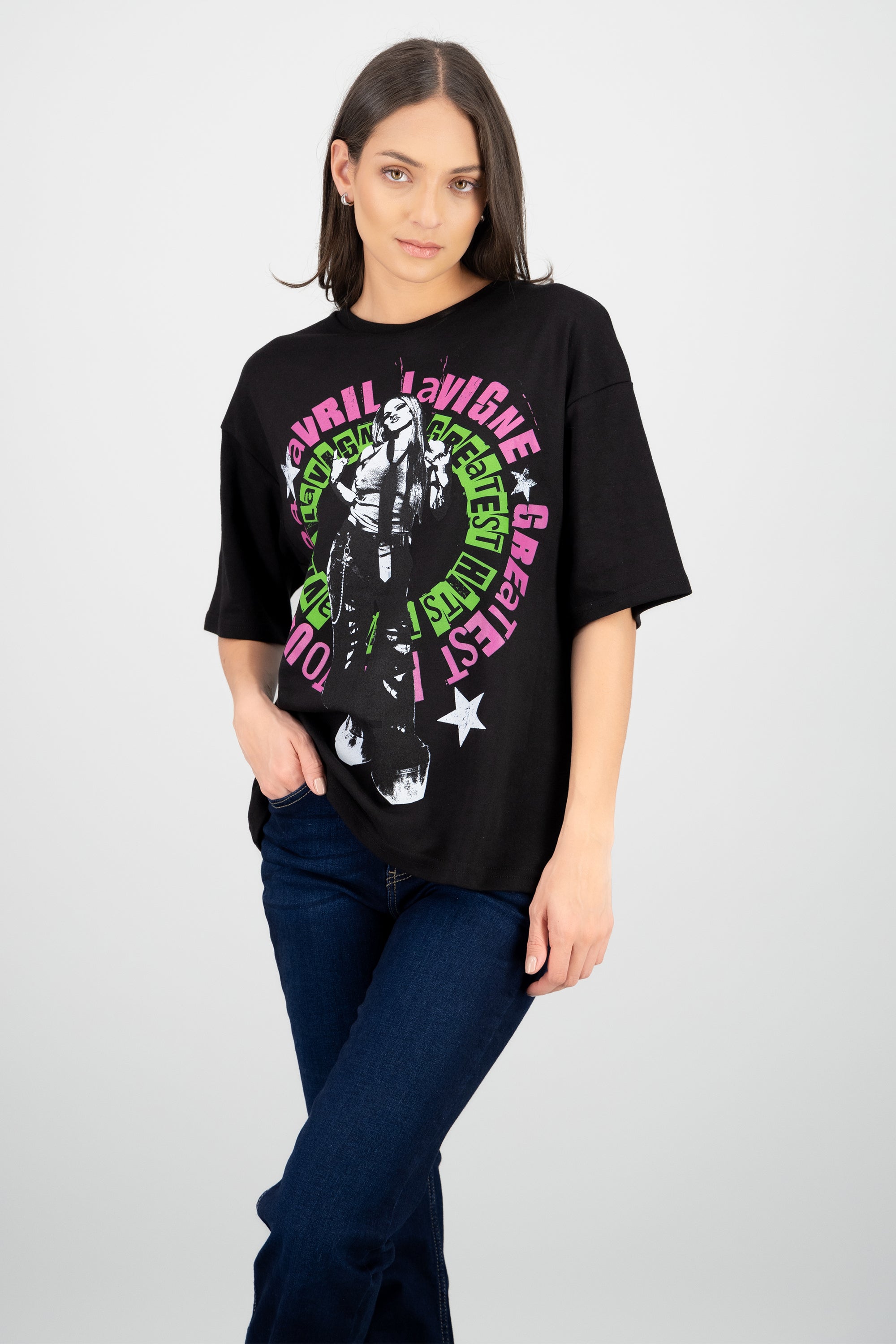 Playera estampado frente y espalda Avril Lavigne NEGRO
