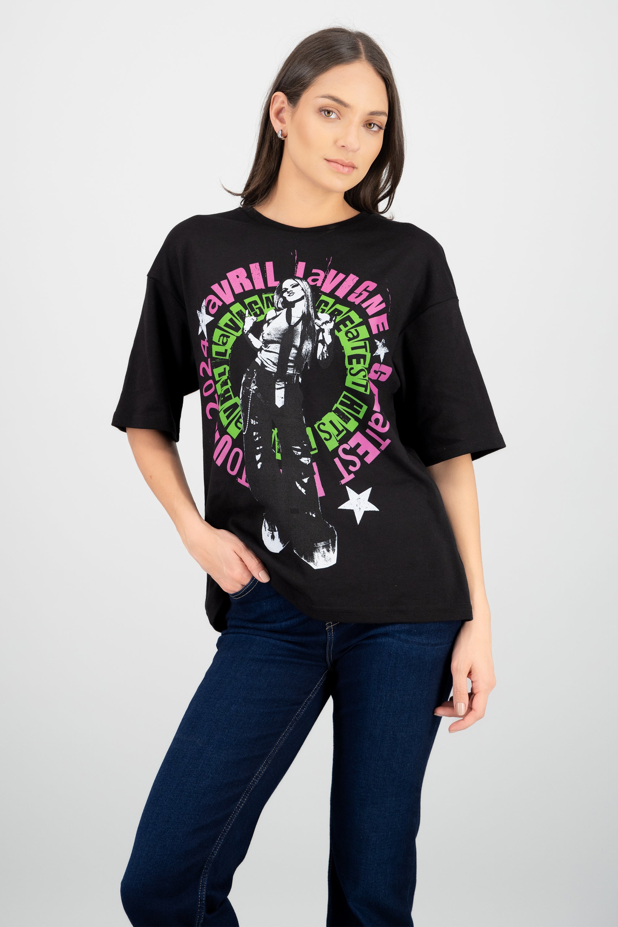 Playera estampado frente y espalda Avril Lavigne NEGRO