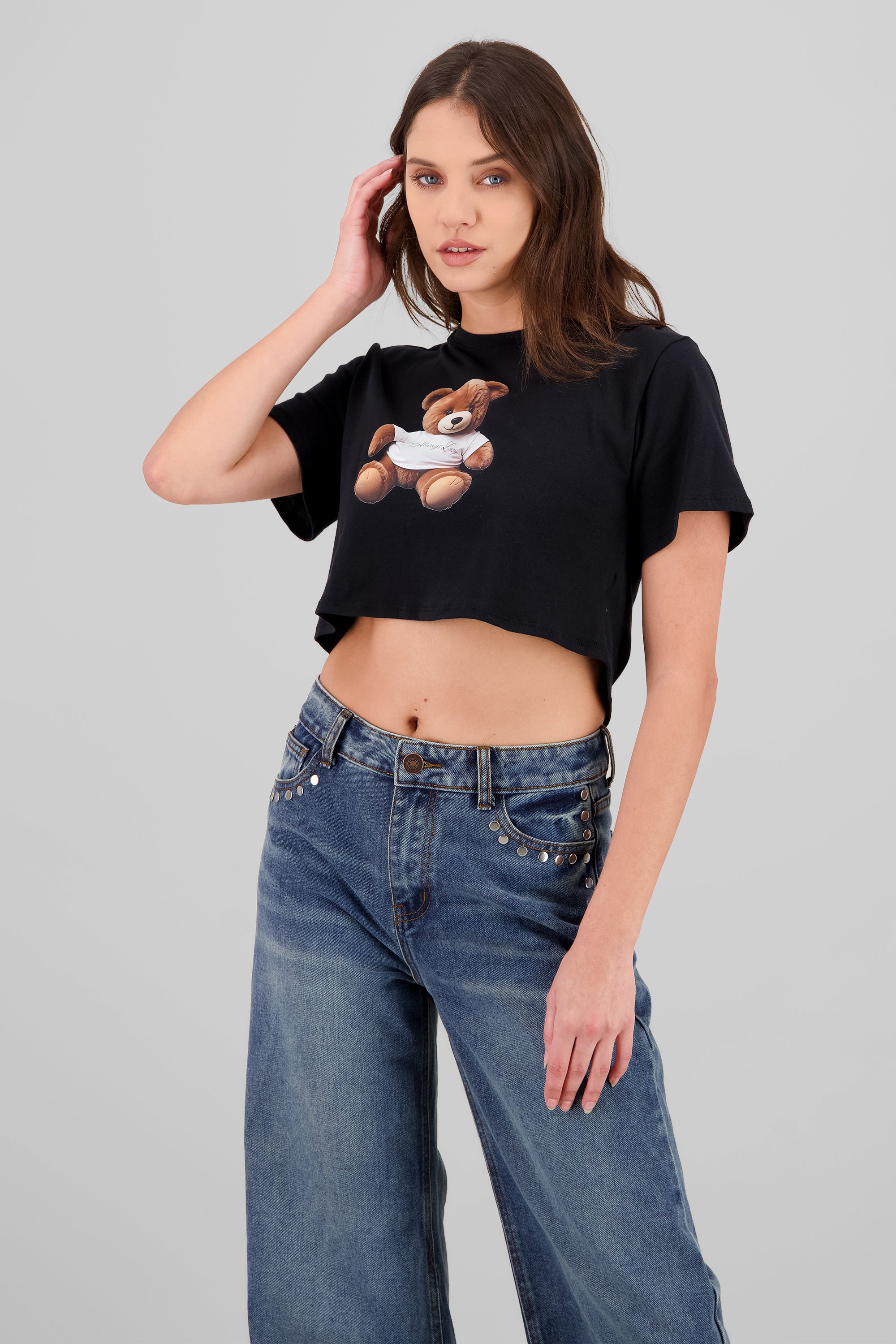 T-shirt de oso estampado always lazy NEGRO COMBO