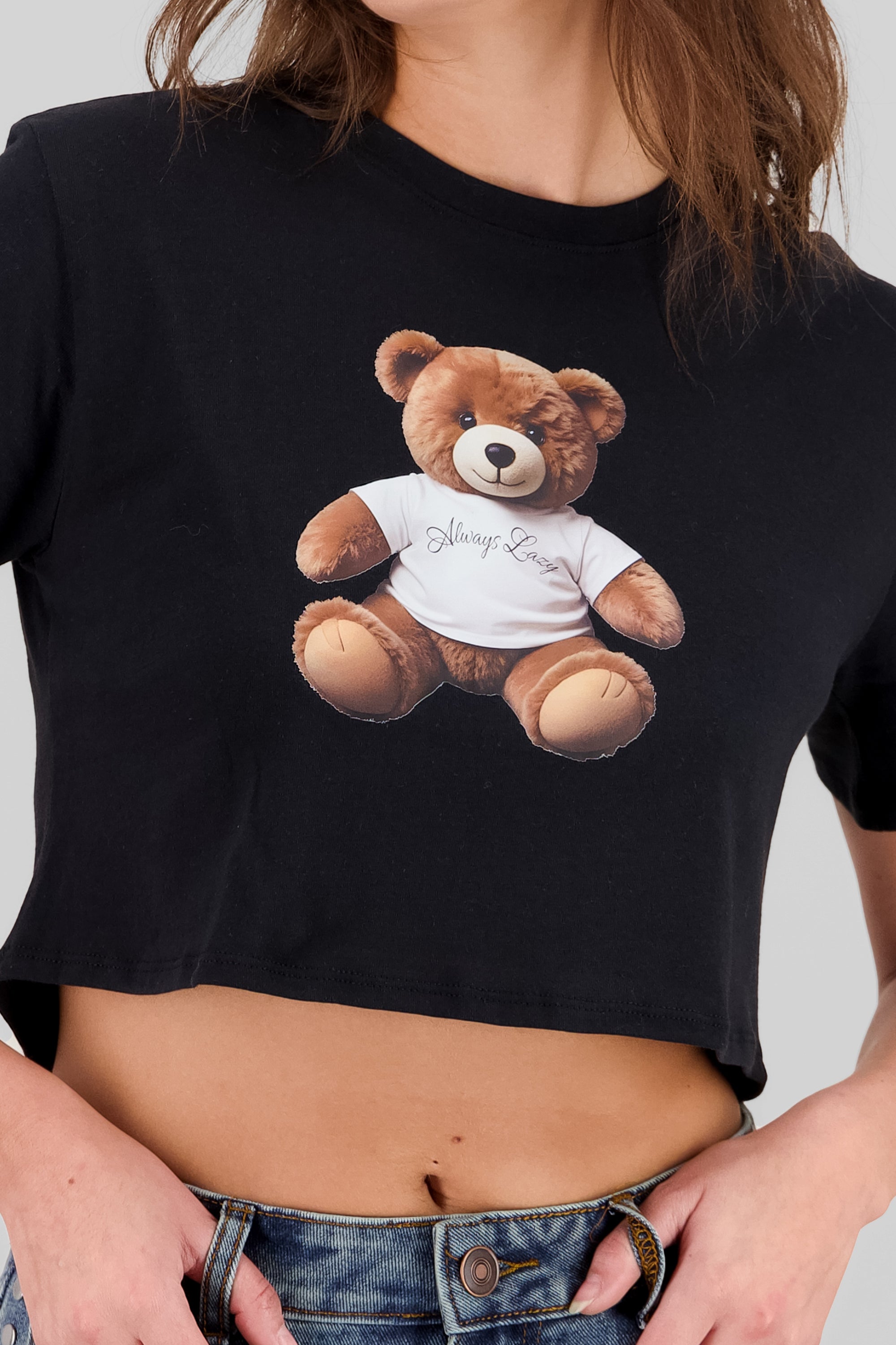 T-shirt de oso estampado always lazy NEGRO COMBO