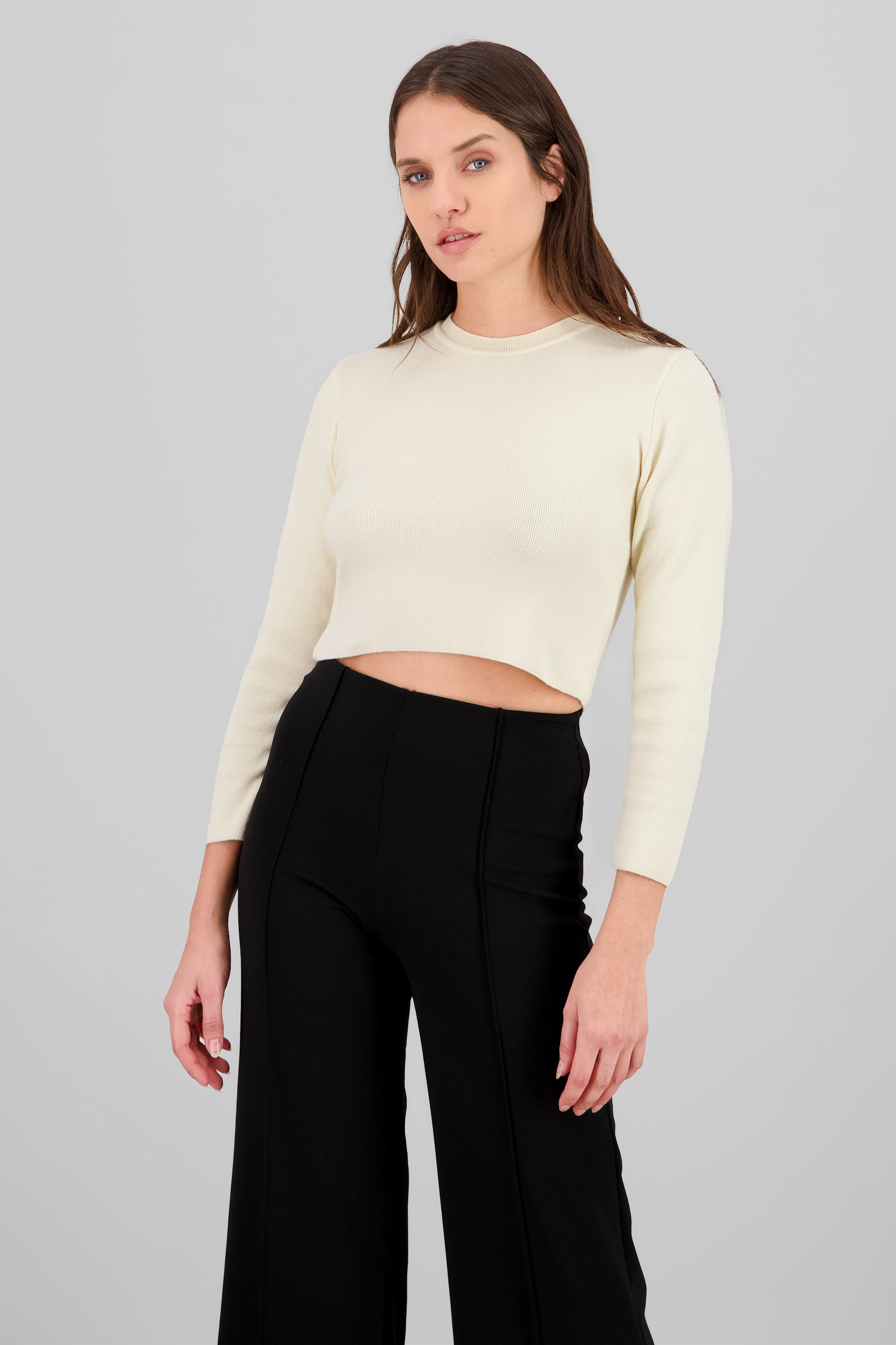 Sueter crop liso manga larga HUESO