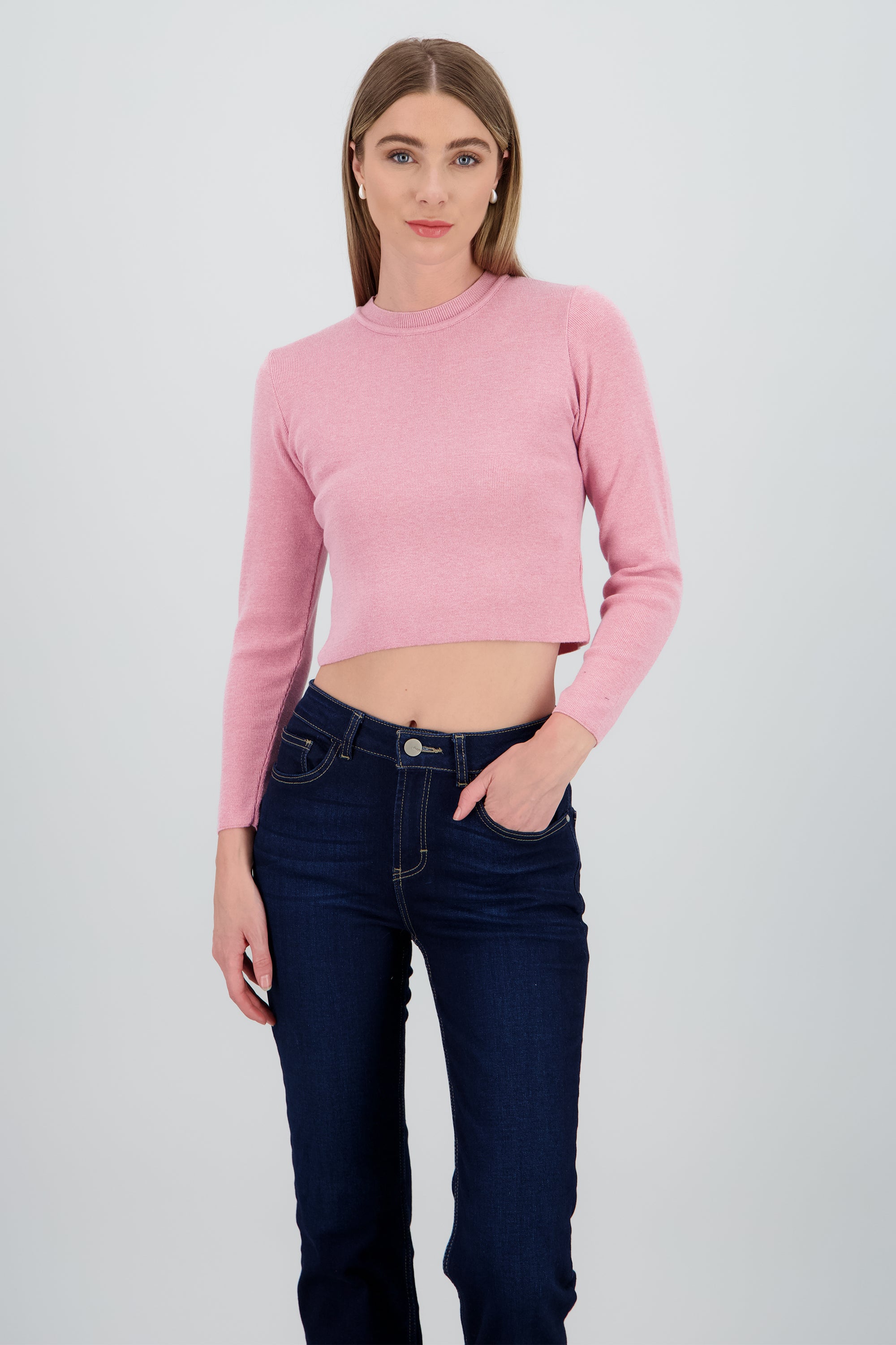 Sueter crop liso manga larga PALO DE ROSA