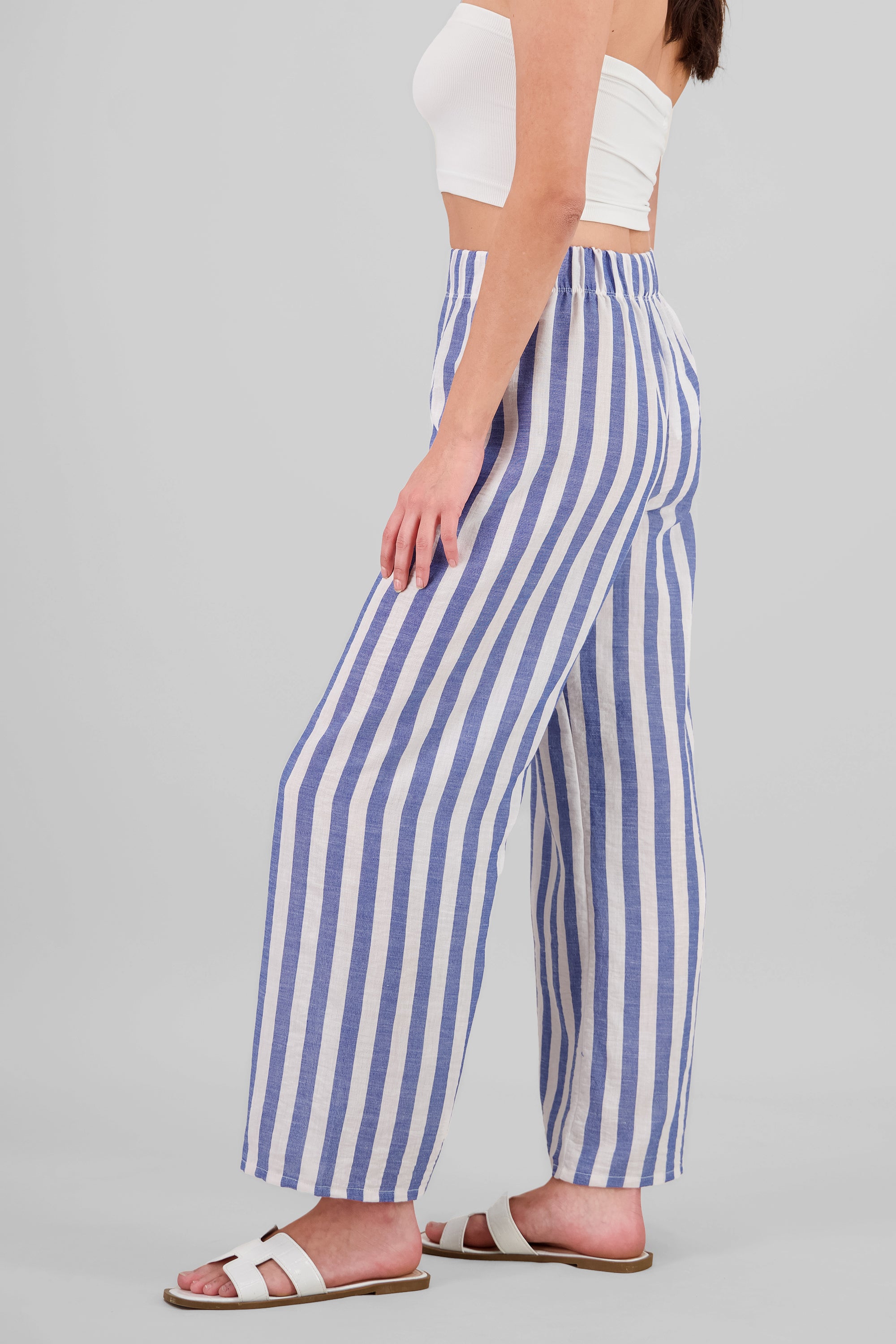 Pantalon fluido delgado rayas AZUL COMBO