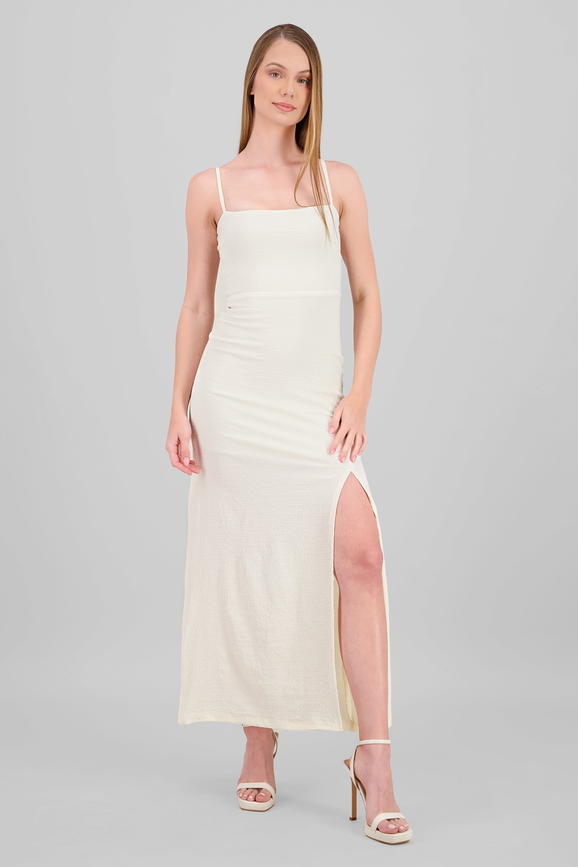 Vestido maxi con textura BLANCO