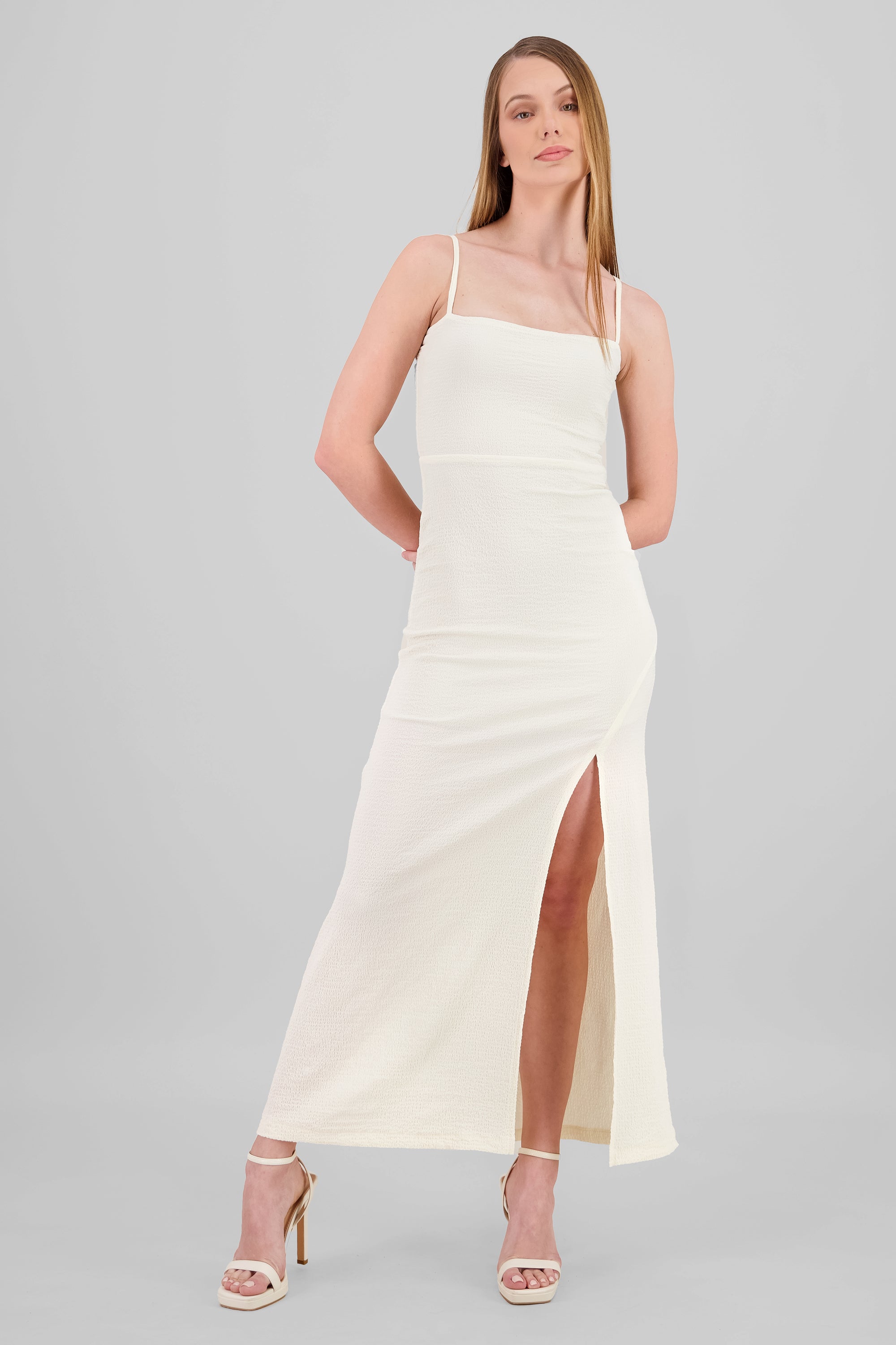 Vestido maxi con textura BLANCO