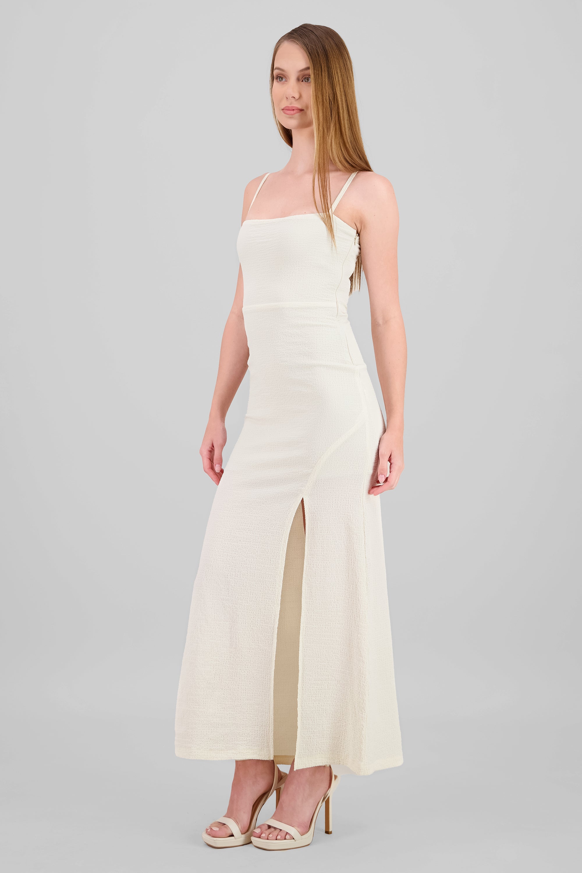 Vestido maxi con textura BLANCO