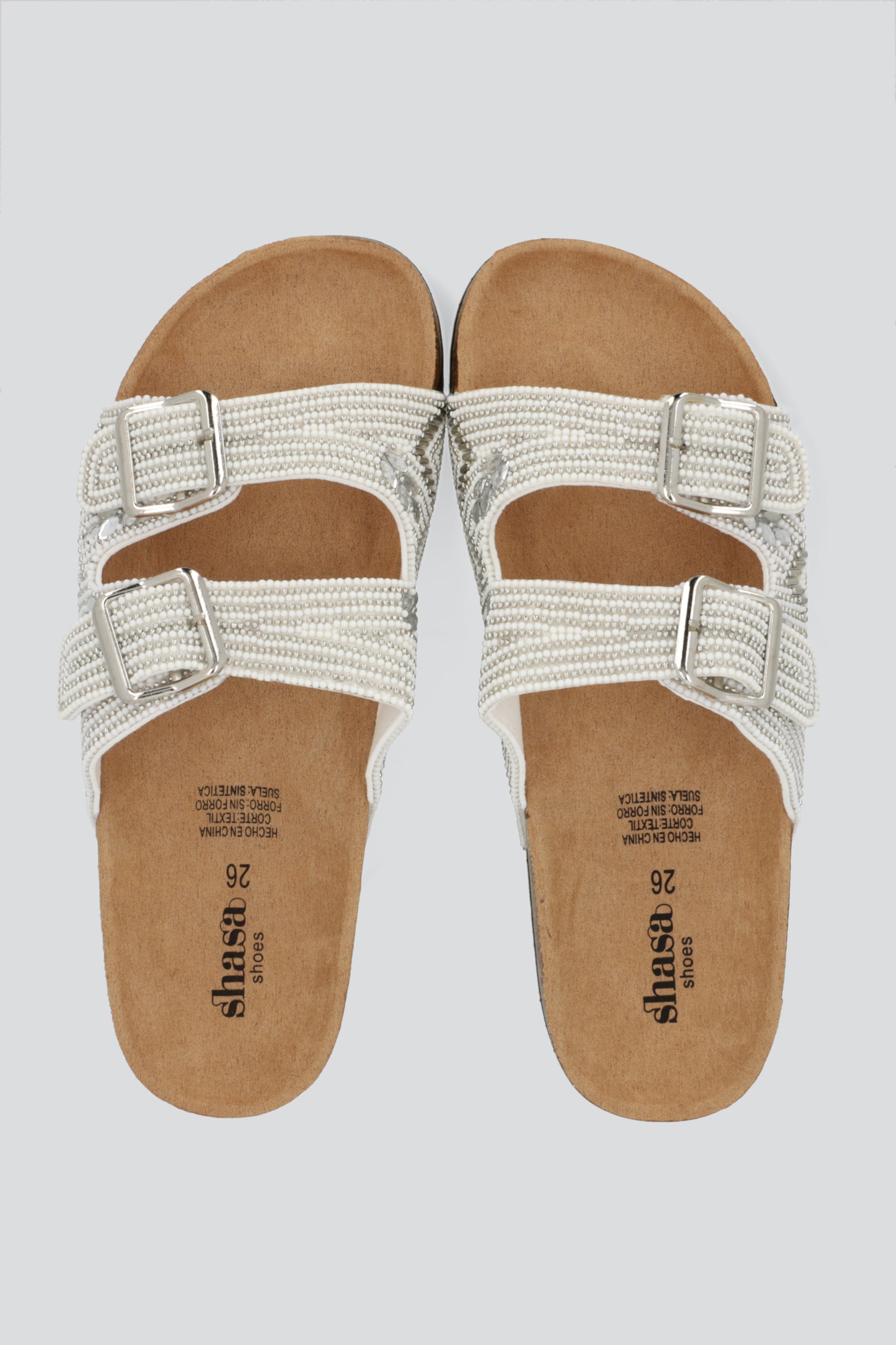 Sandalia dos tiras chaquiras BLANCO