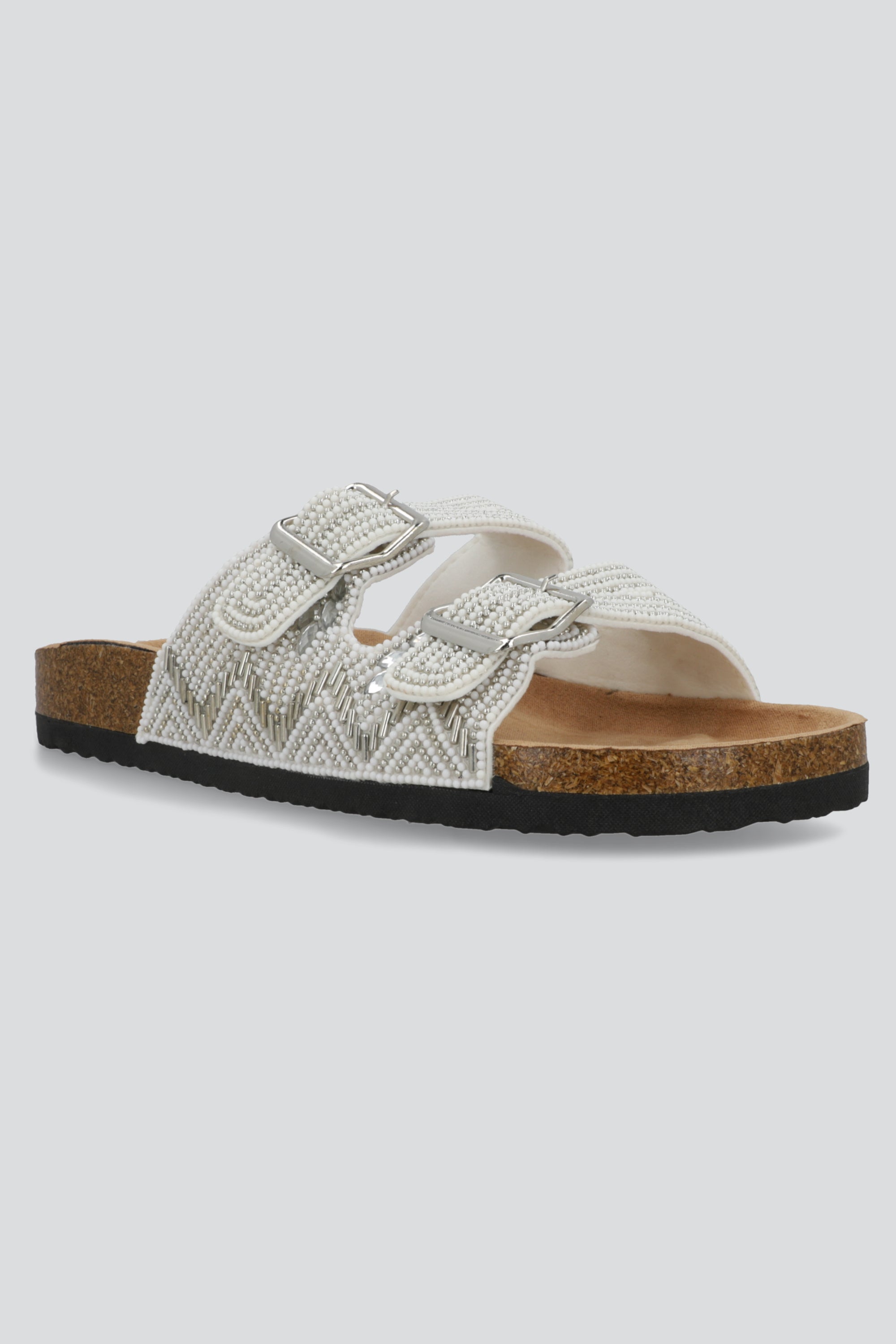 Sandalia dos tiras chaquiras BLANCO