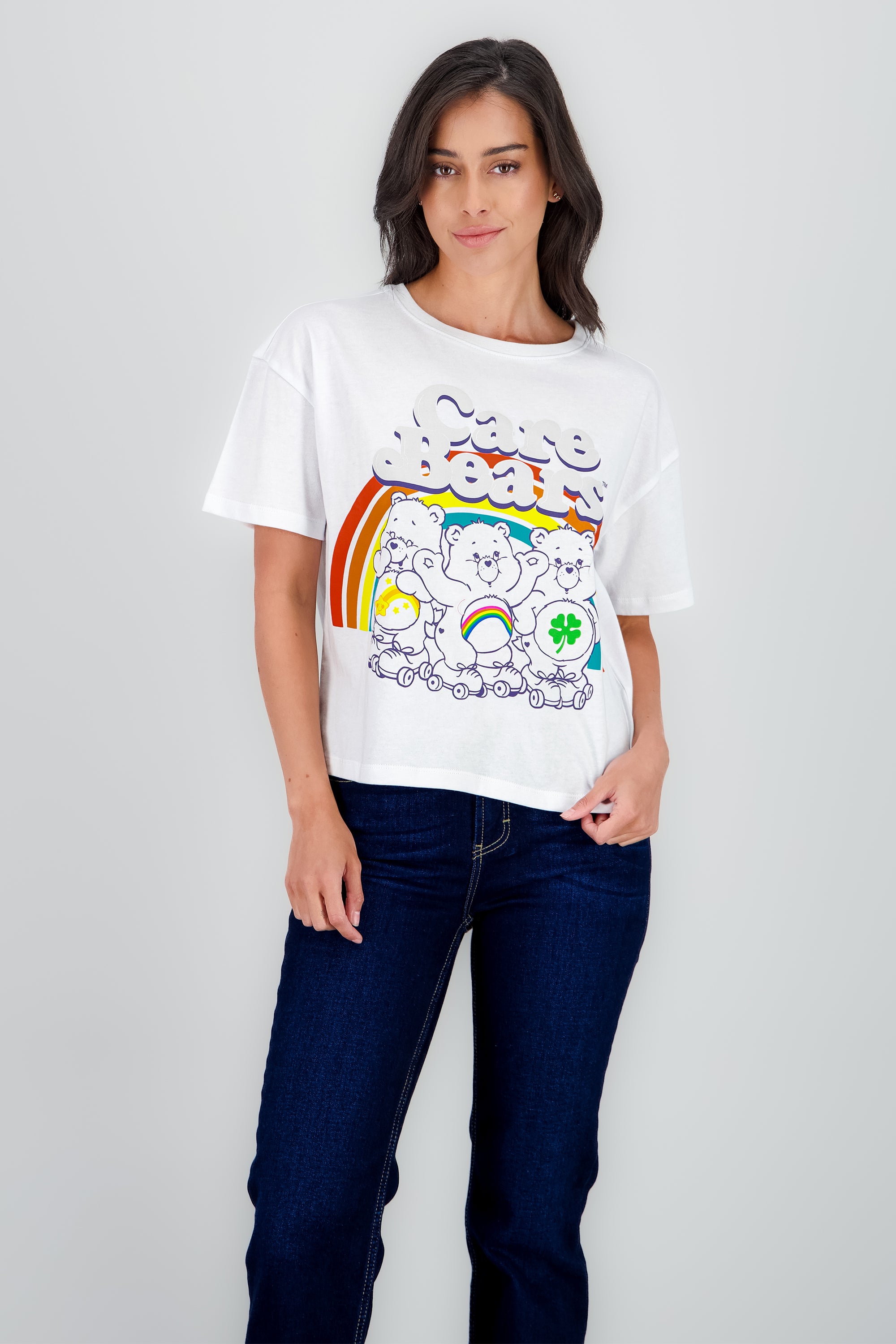 Playera ositos cariñositos arcoiris manga corta BLANCO