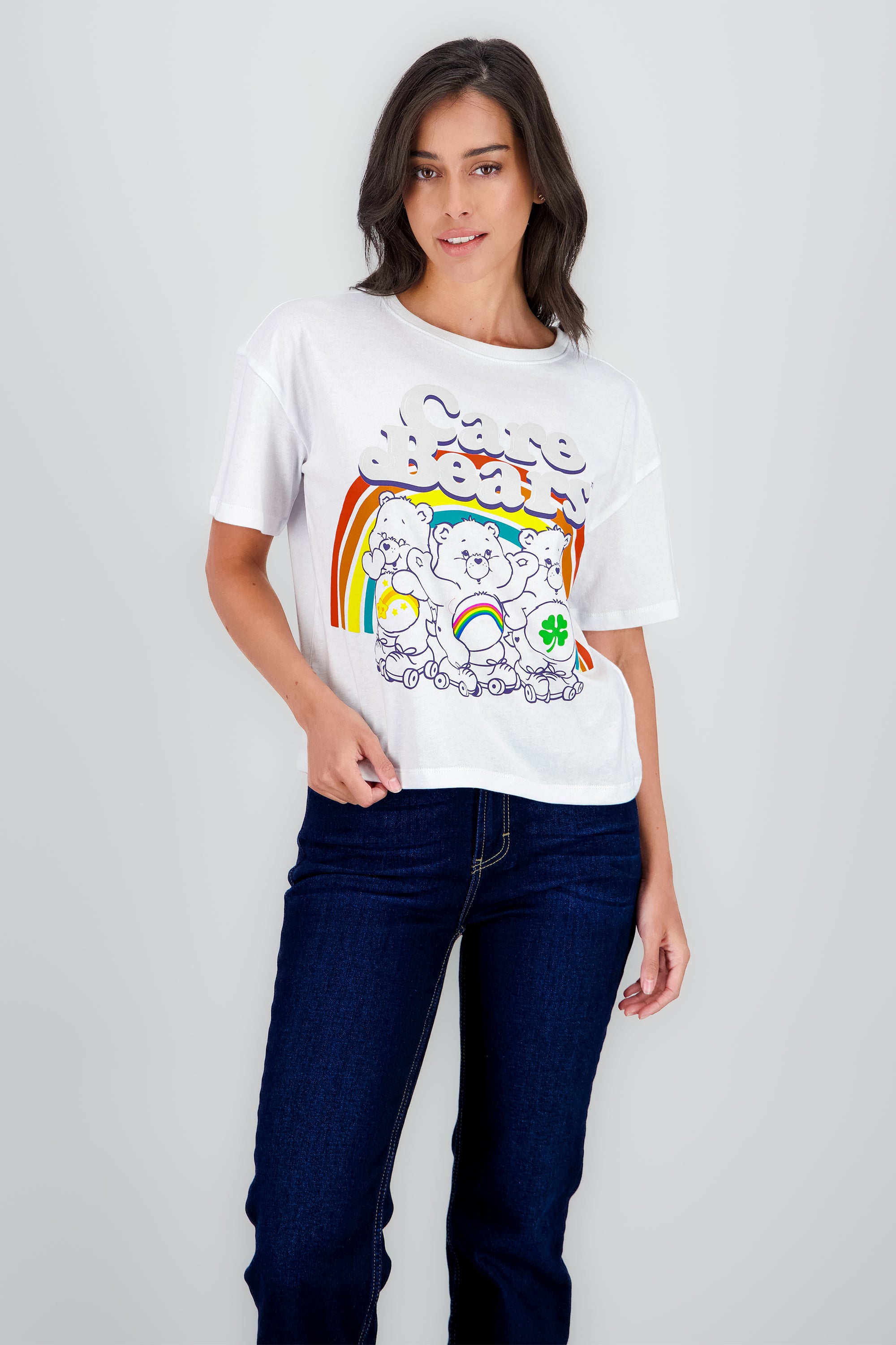 Playera ositos cariñositos arcoiris manga corta BLANCO