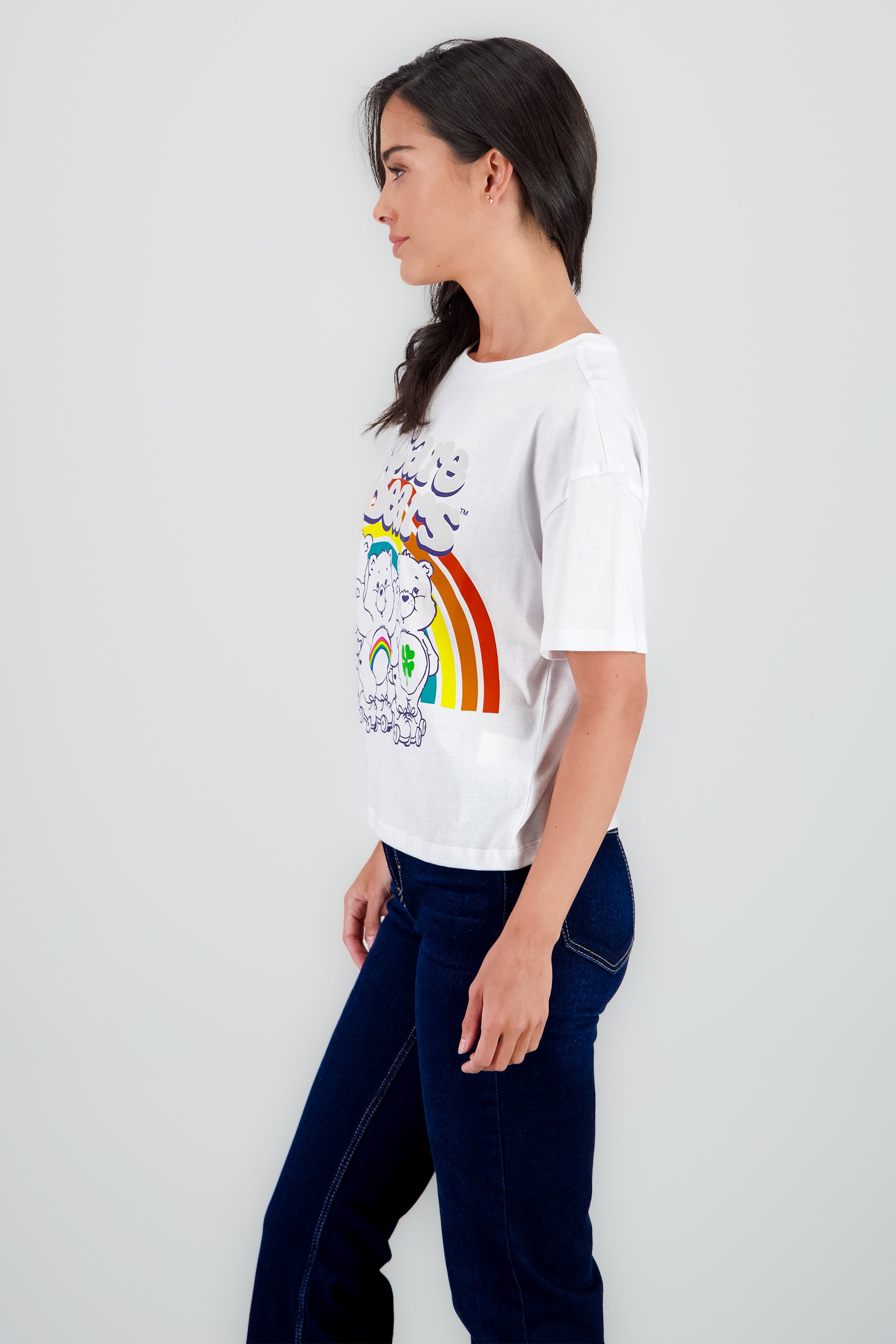 Playera ositos cariñositos arcoiris manga corta BLANCO