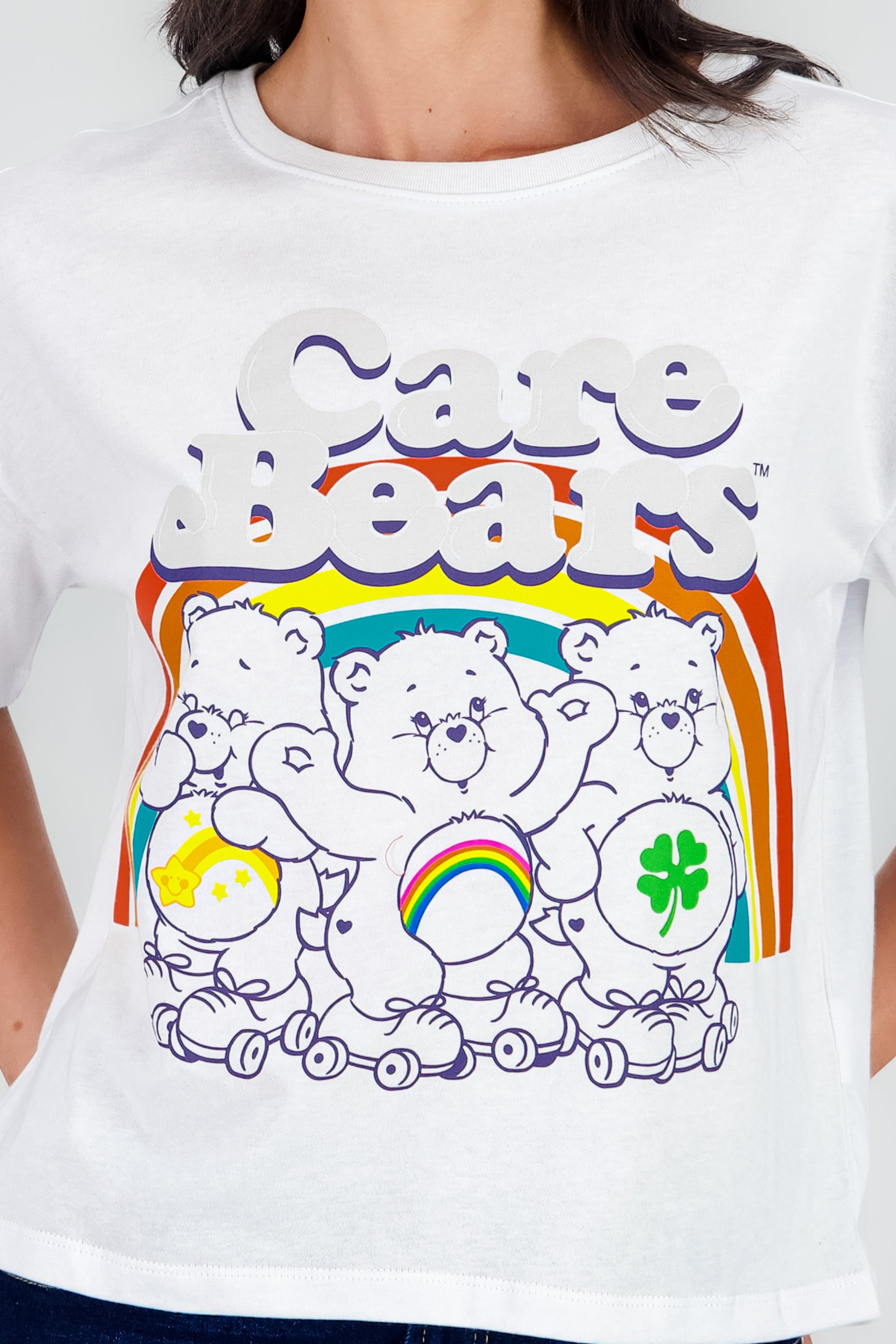 Playera ositos cariñositos arcoiris manga corta BLANCO