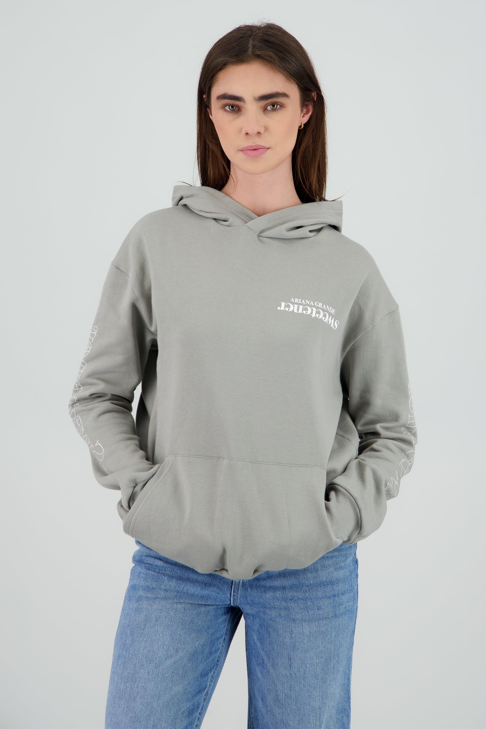 Sudadera Ariana Grande estampado frente espalda GRIS