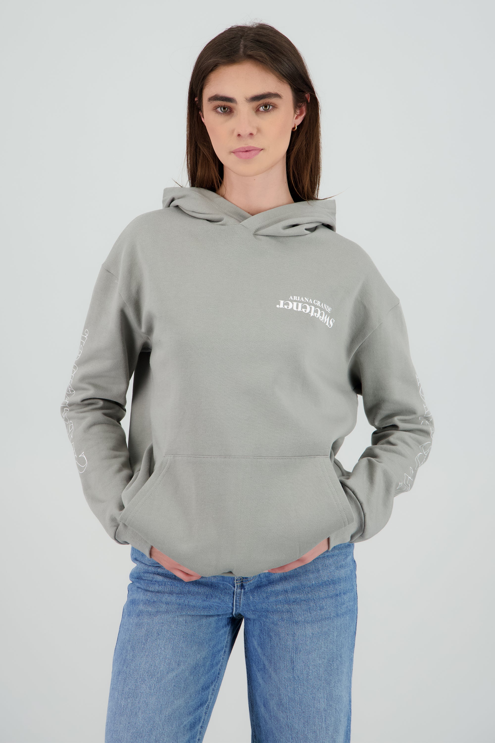Sudadera Ariana Grande estampado frente espalda GRIS