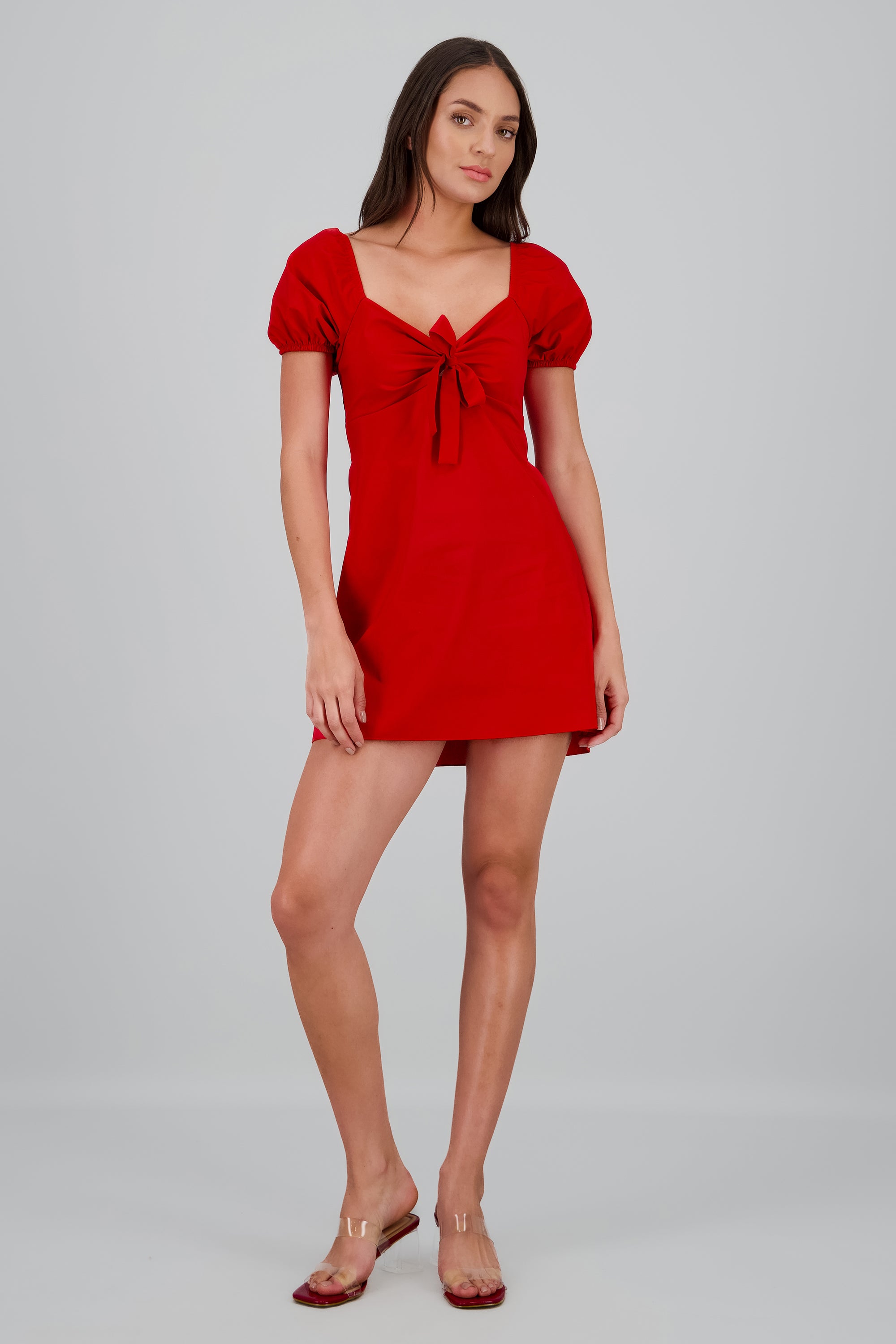 Vestido mini manga abullonada escote corazon ROJO