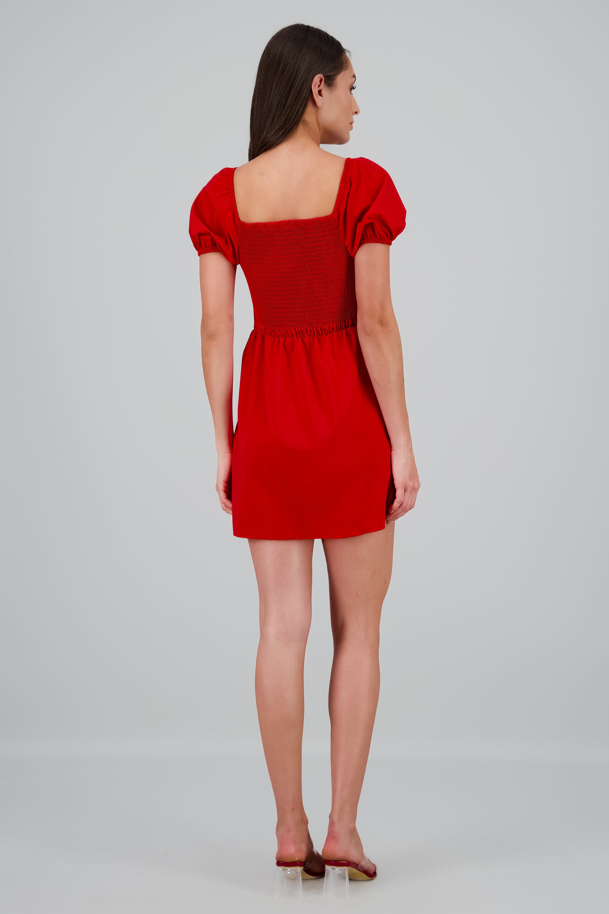 Vestido mini manga abullonada escote corazon ROJO