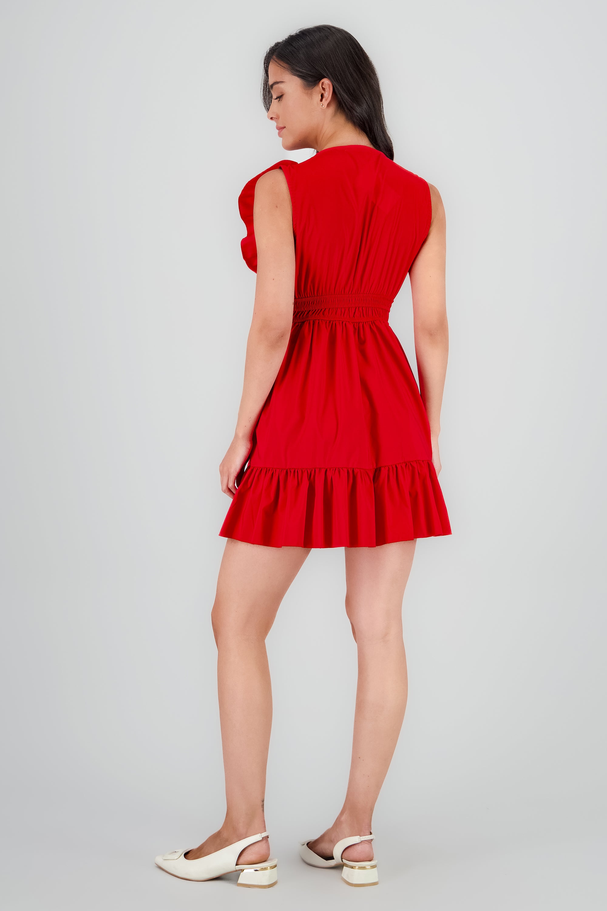 Vestido mini escote v detalle olanes ROJO