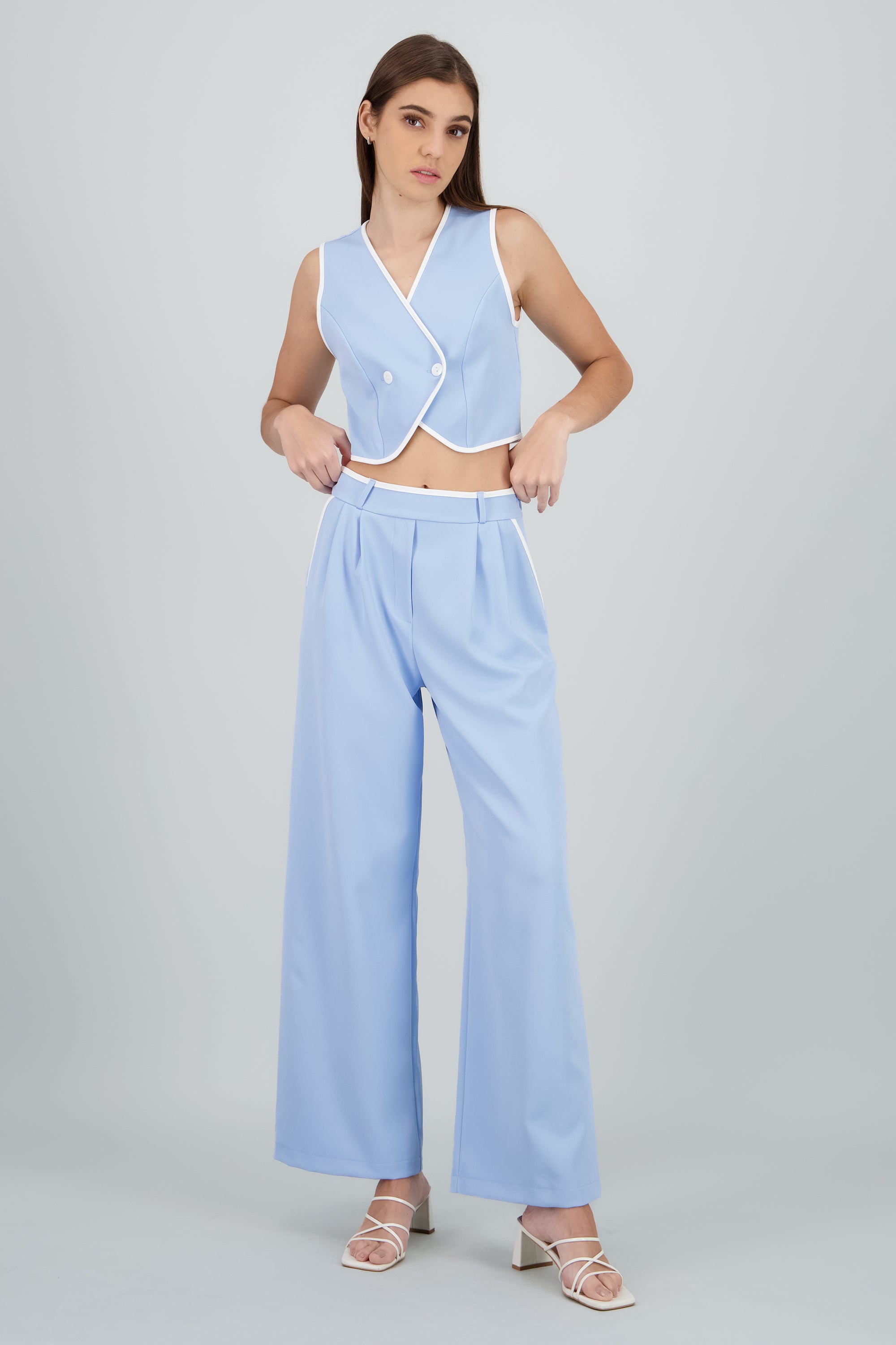 Pantalon sastre con pinza detalle contraste Hyp AZUL PASTEL