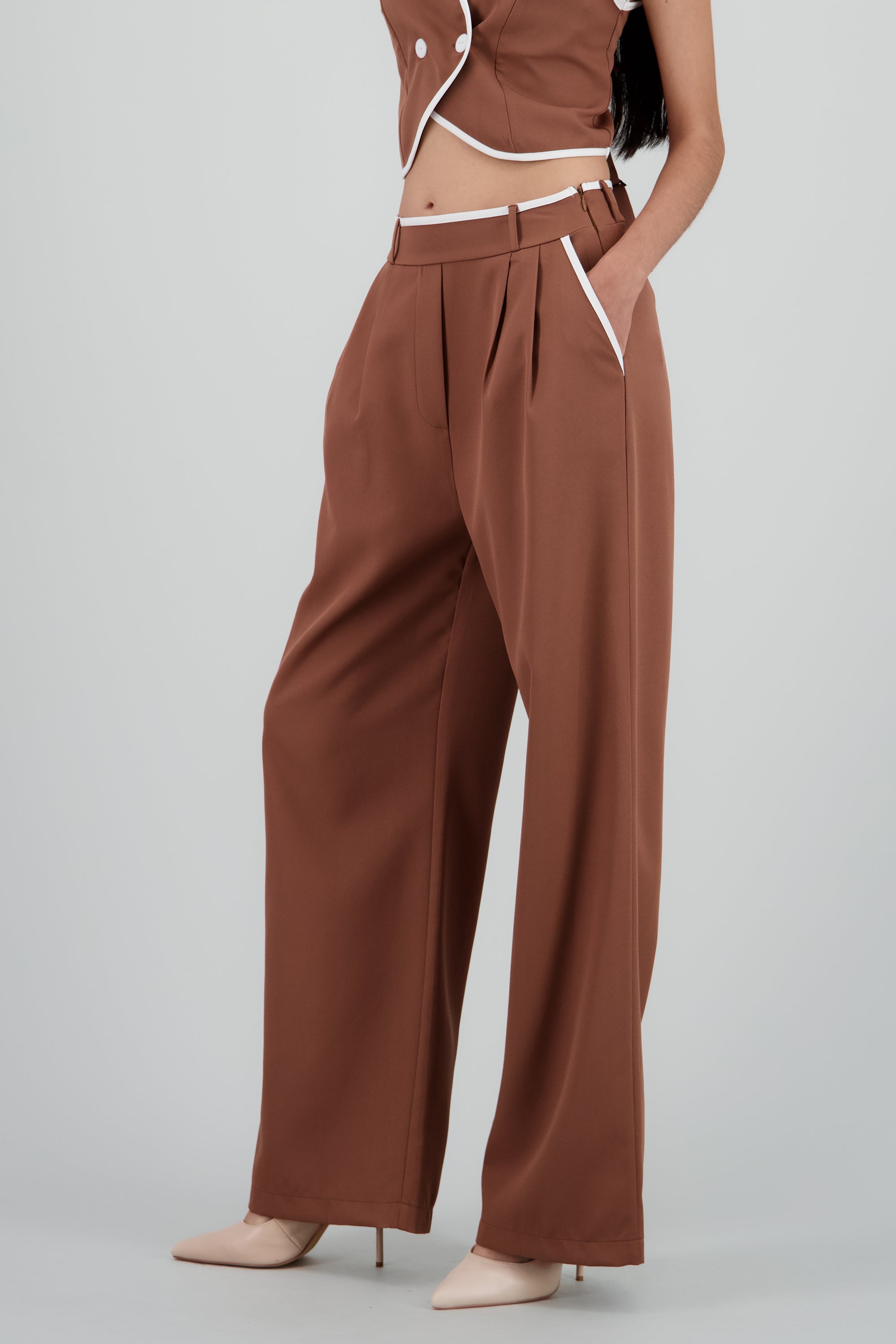 Pantalon sastre con pinza detalle contraste Hyp CAFE COMBO
