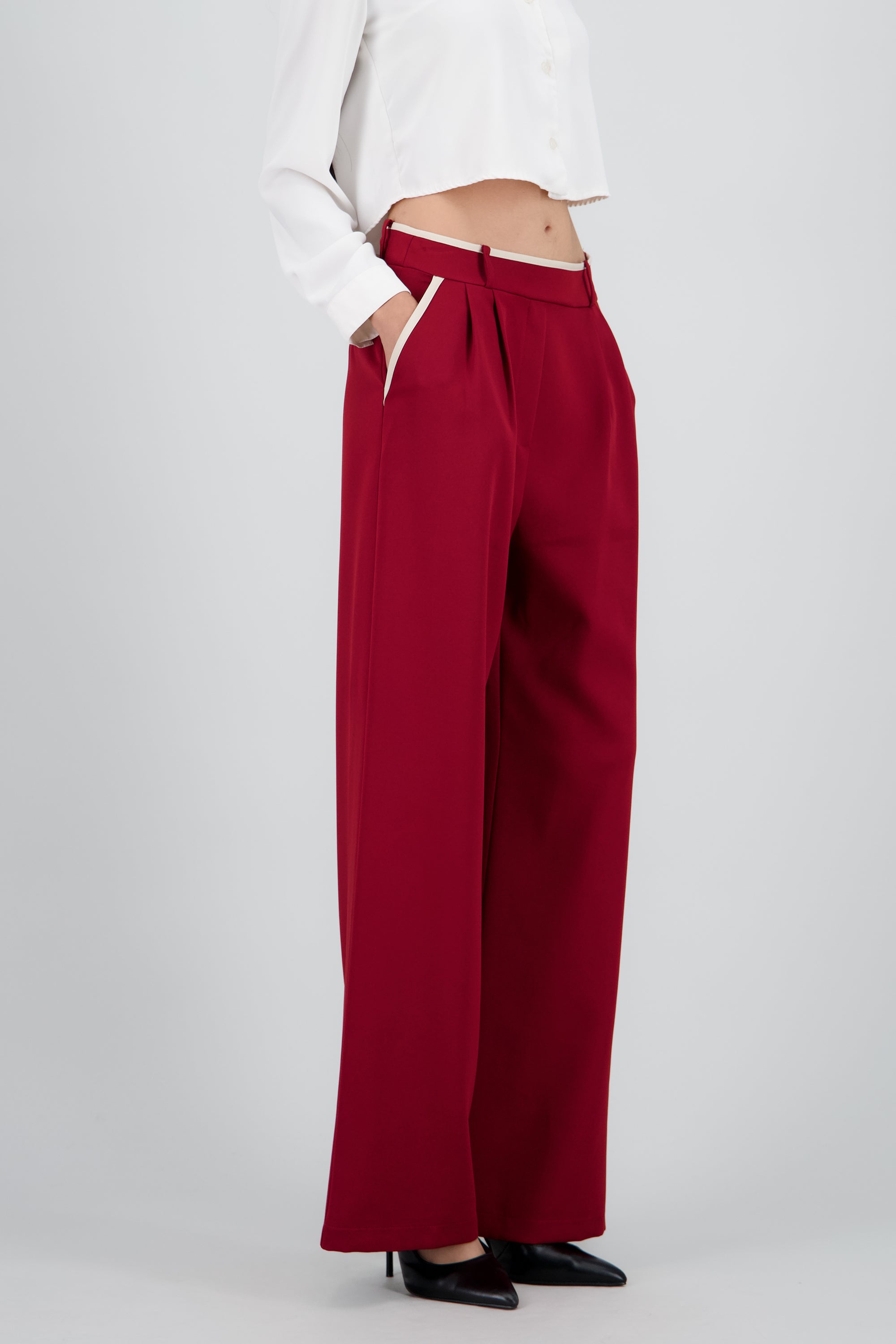 Pantalon sastre con pinza detalle contraste Hyp ROJO