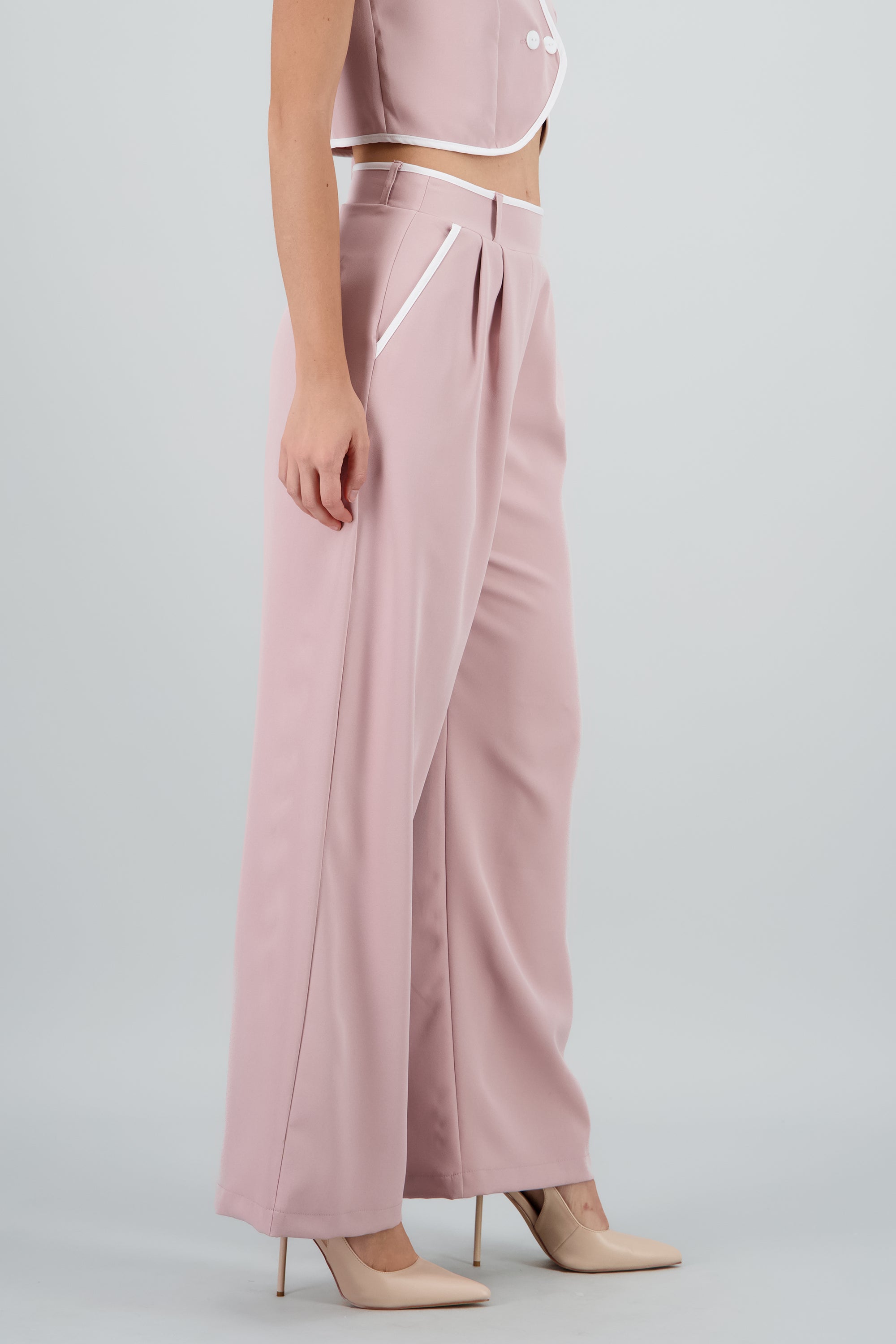 Pantalon sastre con pinza detalle contraste Hyp PALO DE ROSA