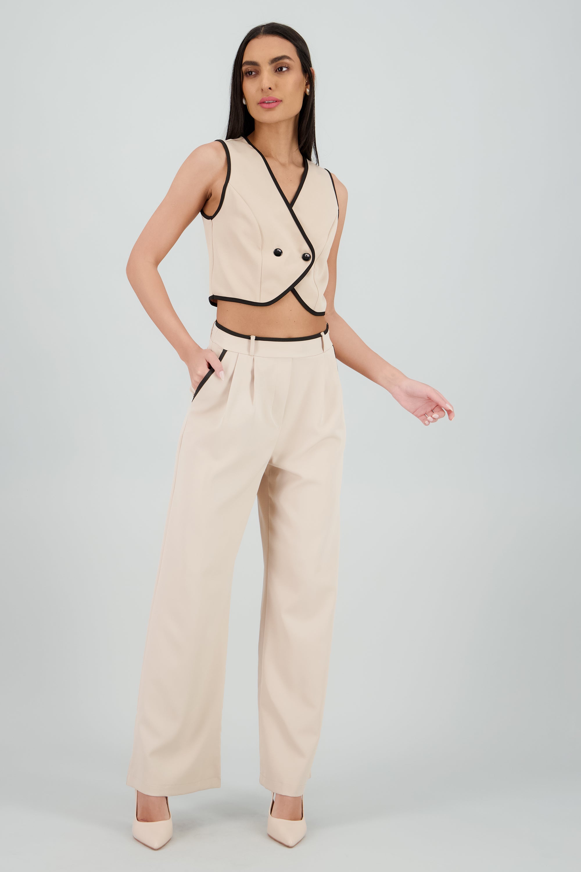 Pantalon sastre con pinza detalle contraste Hyp