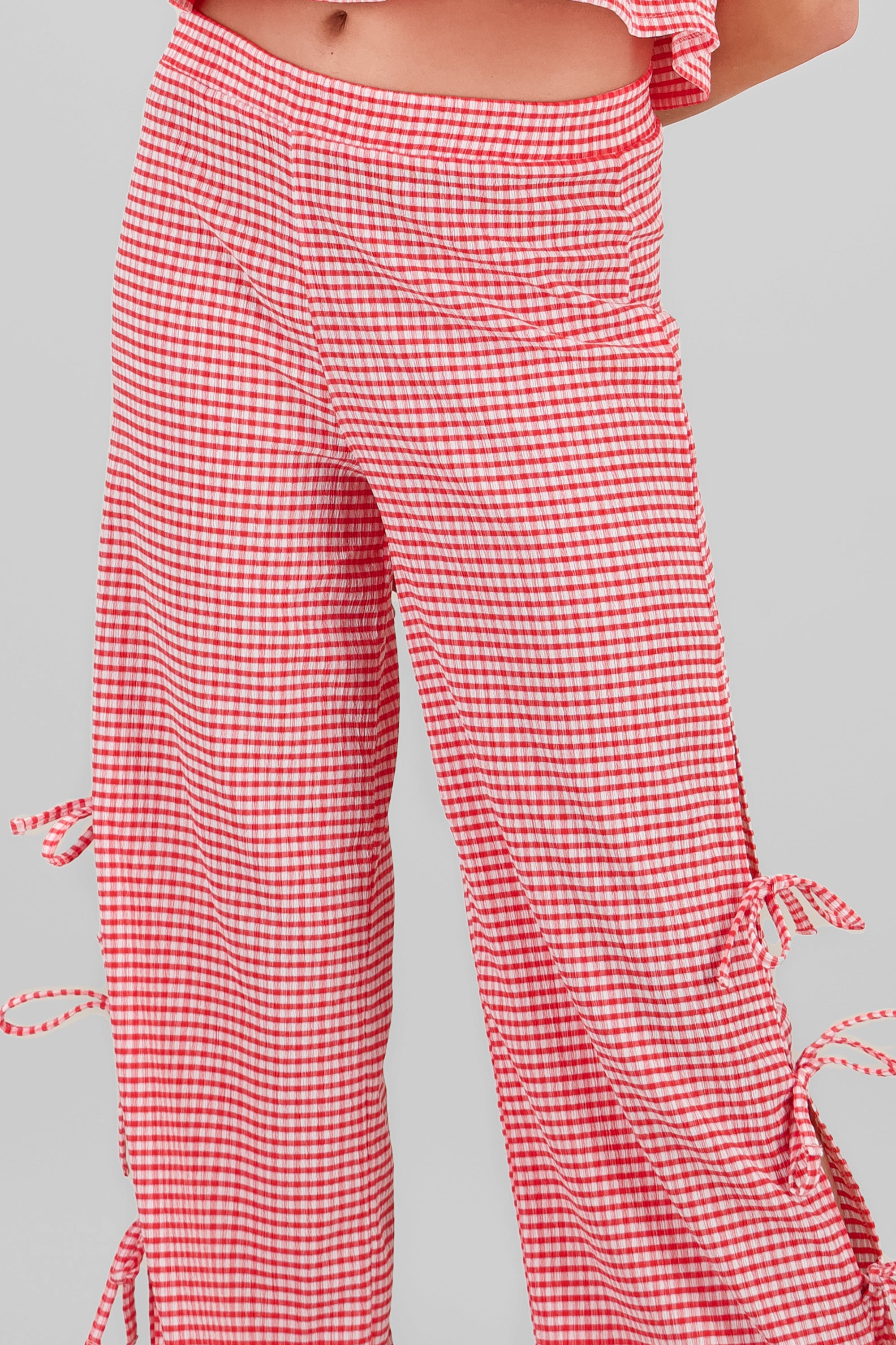 Pantalon amplio detalle lazos estampado ROJO COMBO