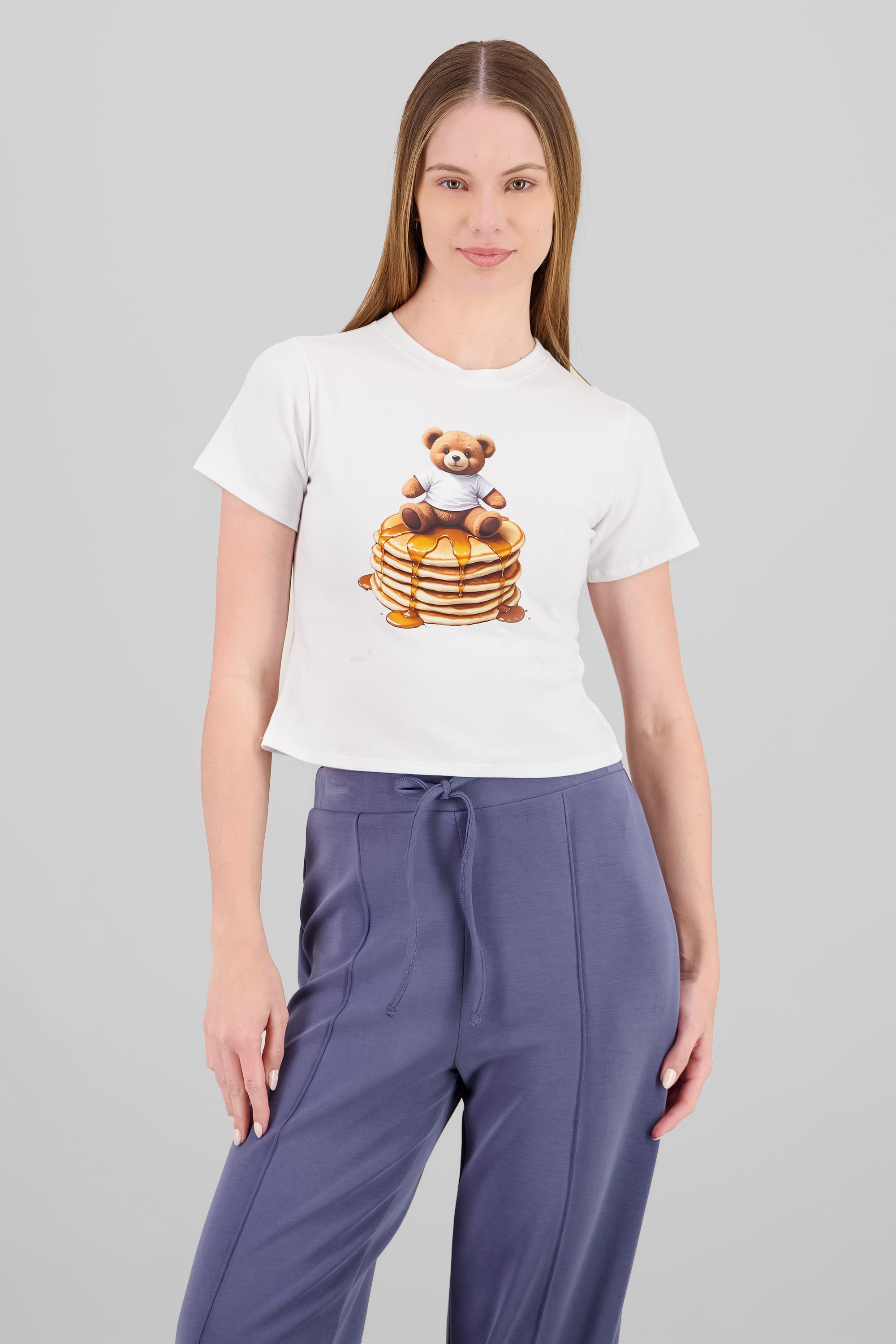 Playera corta estampado oso BLANCO COMBO