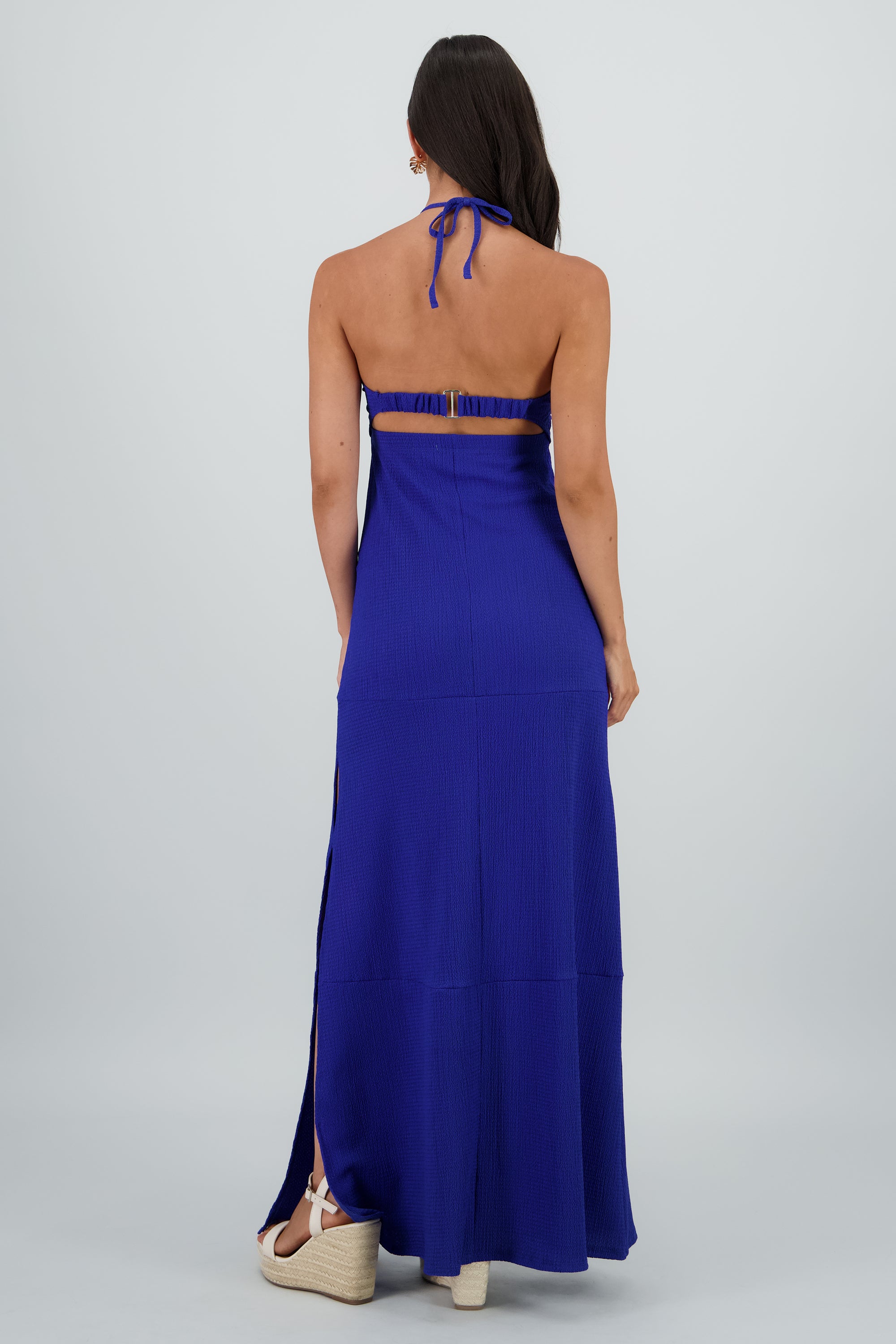 Vestido maxi halter textura cutout MARINO