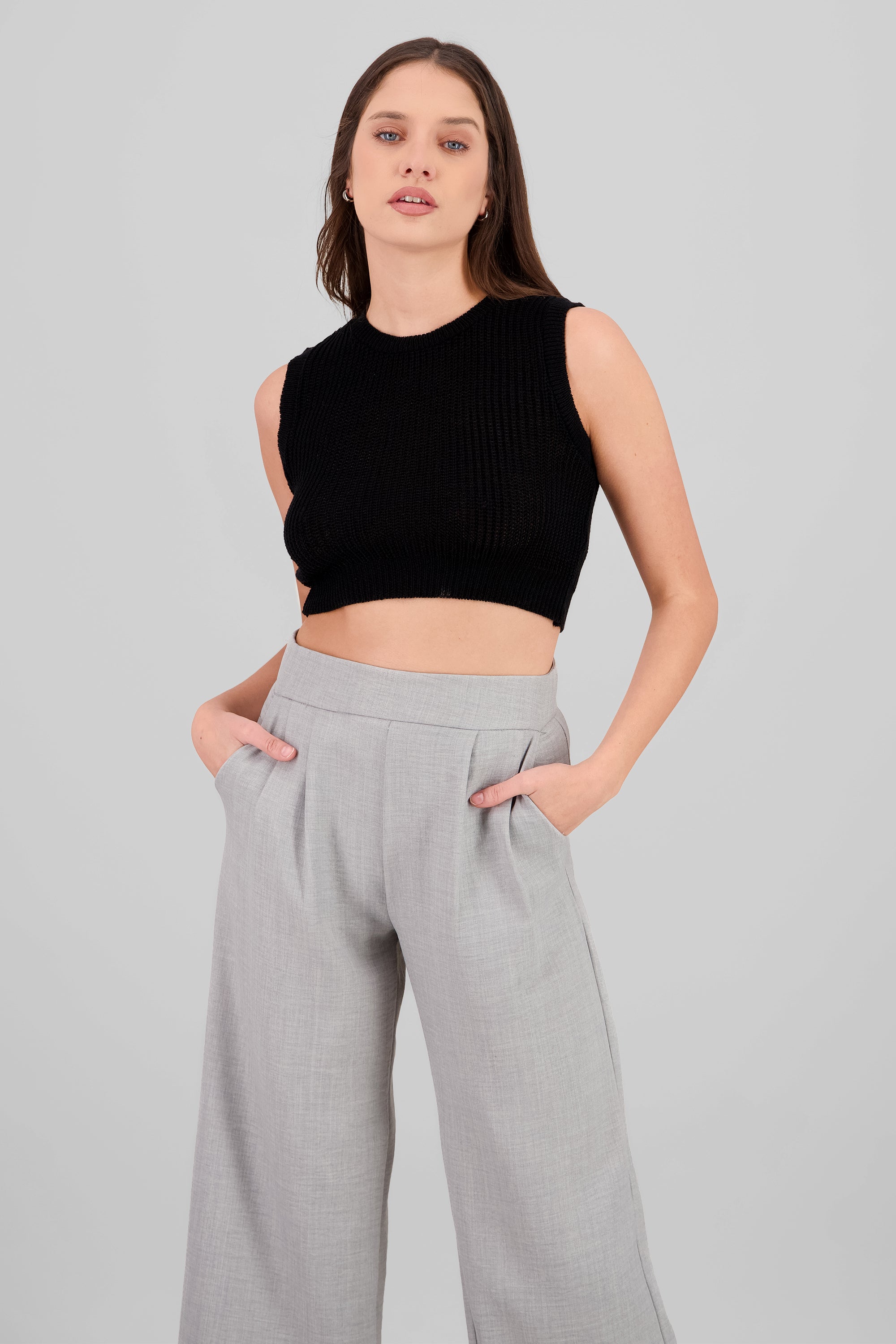 Crop top tejido de punto NEGRO