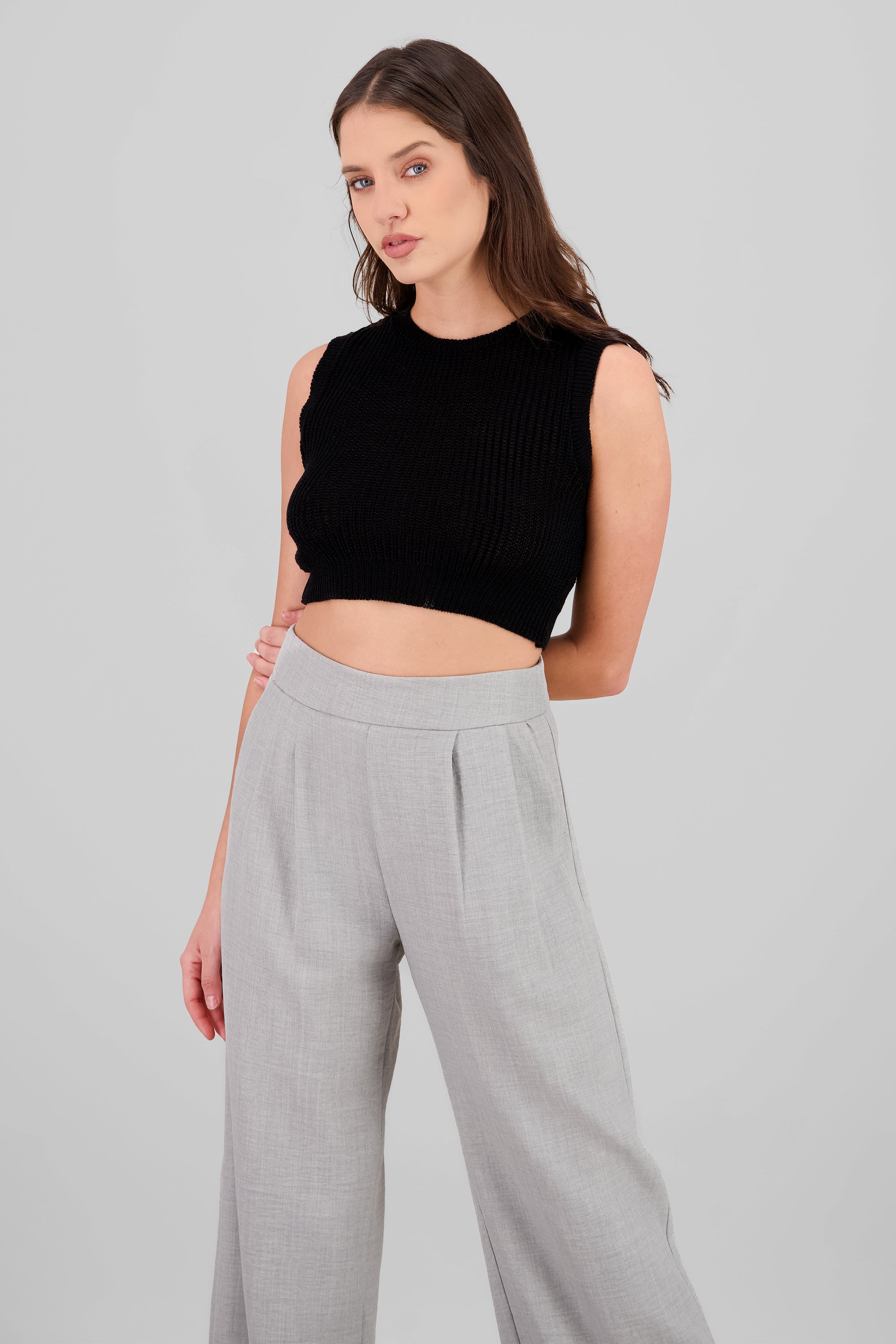 Crop top tejido de punto NEGRO