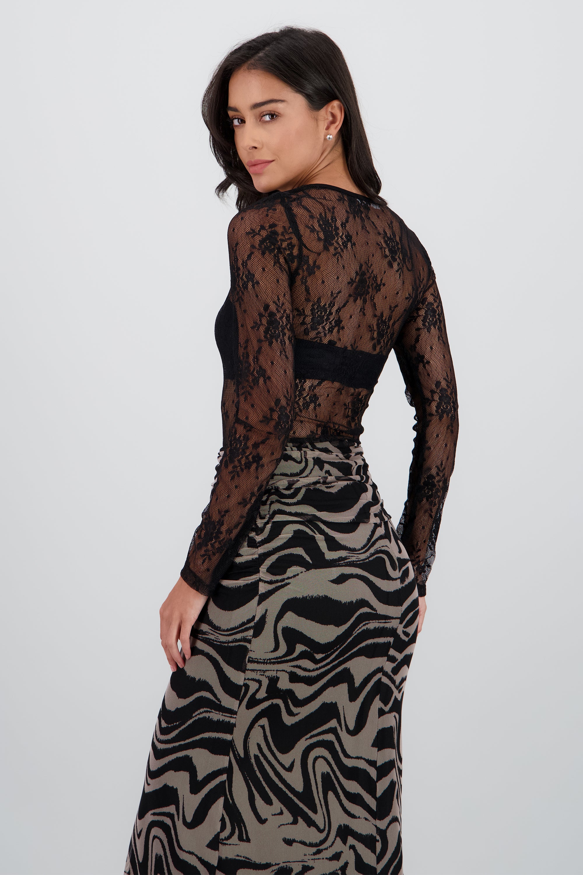 Bodysuit encaje con manga larga NEGRO