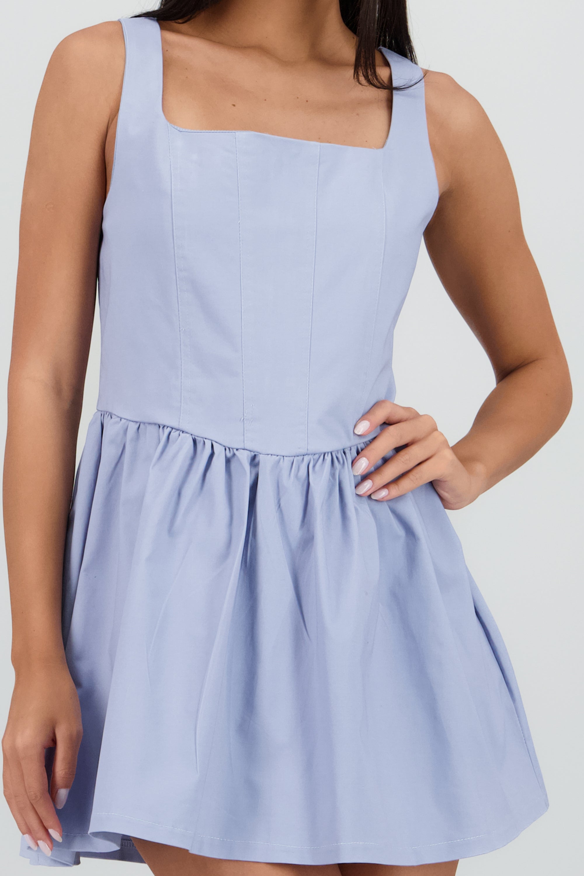 Vestido mini globo liso AZUL CIELO